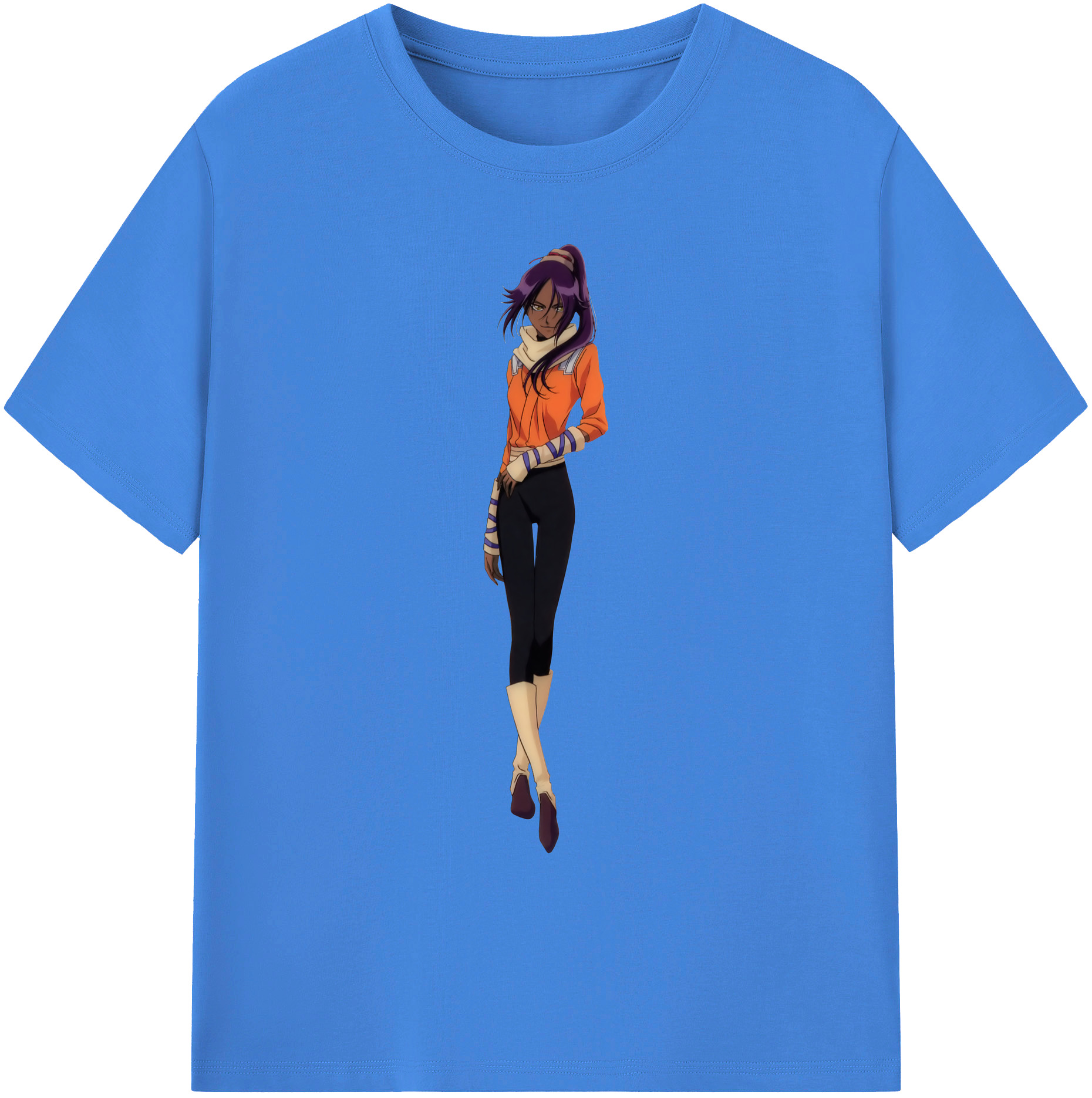 （画像用） ブリーチ 四楓院 夜一（しほういん よるいち） BLEACH Shihouin Yoruichi 綿100％ メンズ半袖Tシャツ｜肌触りやわらか＆通気性