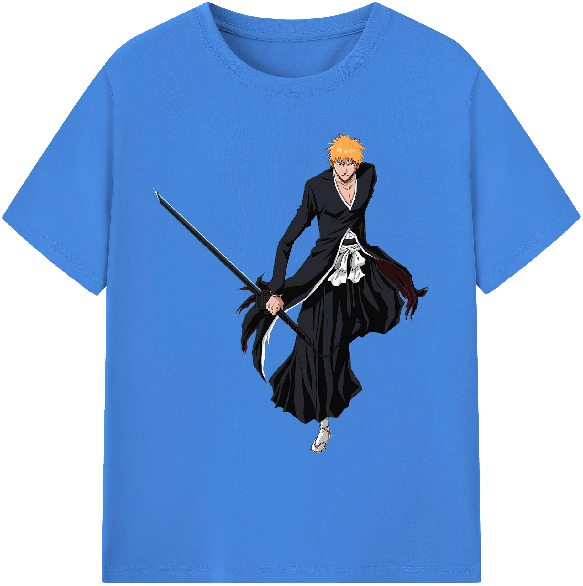 （画像用） ブリーチ 黒崎一護（くろさき いちご）BLEACH Kurosaki Ichigo 綿100％ メンズ半袖Tシャツ｜肌触りやわらか＆通気性