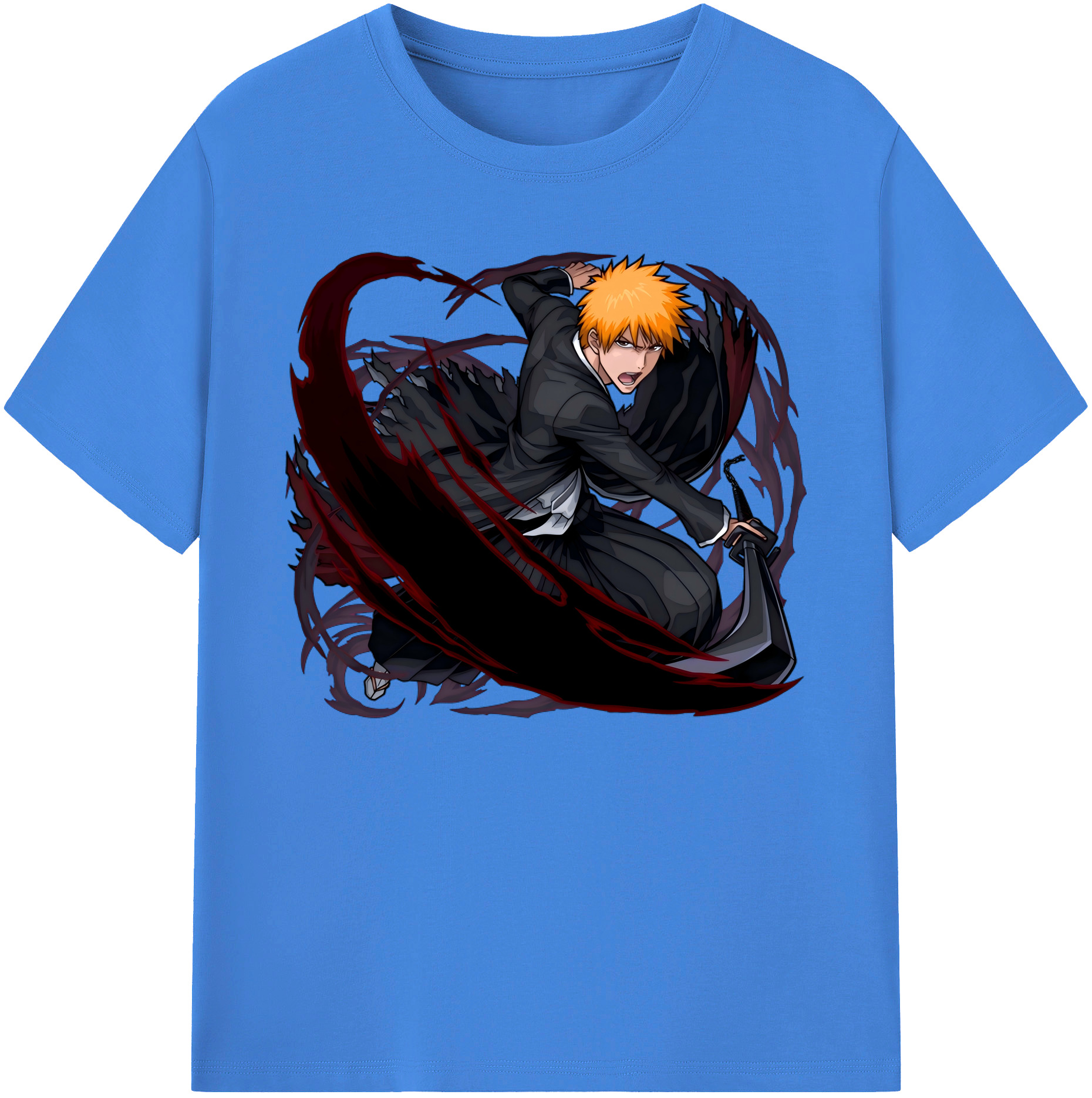 （画像用） ブリーチ 黒崎一護（くろさき いちご）BLEACH Kurosaki Ichigo 綿100％ メンズ半袖Tシャツ｜肌触りやわらか＆通気性