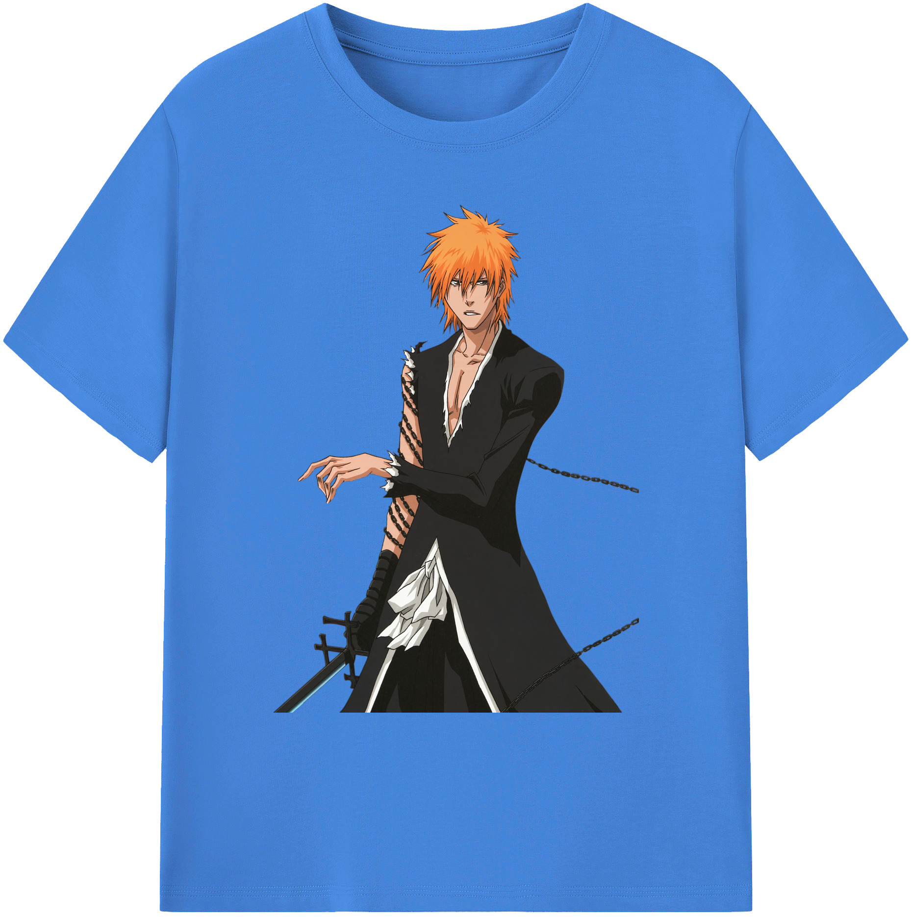 （画像用） ブリーチ 黒崎一護（くろさき いちご）BLEACH Kurosaki Ichigo 綿100％ メンズ半袖Tシャツ｜肌触りやわらか＆通気性