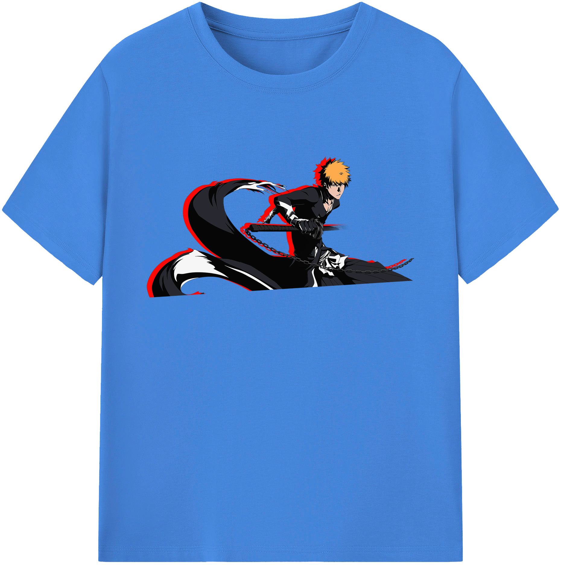（画像用） ブリーチ 黒崎一護（くろさき いちご）BLEACH Kurosaki Ichigo 綿100％ メンズ半袖Tシャツ｜肌触りやわらか＆通気性