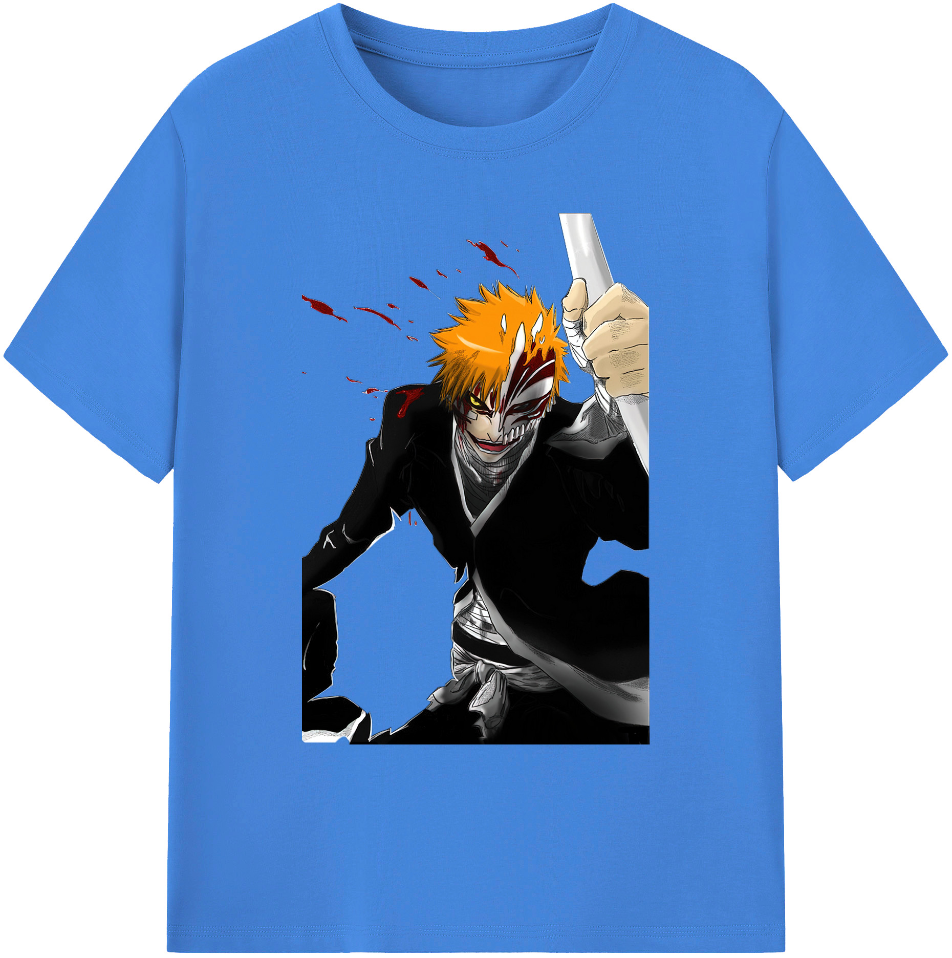 （画像用） ブリーチ 黒崎一護（くろさき いちご）BLEACH Kurosaki Ichigo 綿100％ メンズ半袖Tシャツ｜肌触りやわらか＆通気性