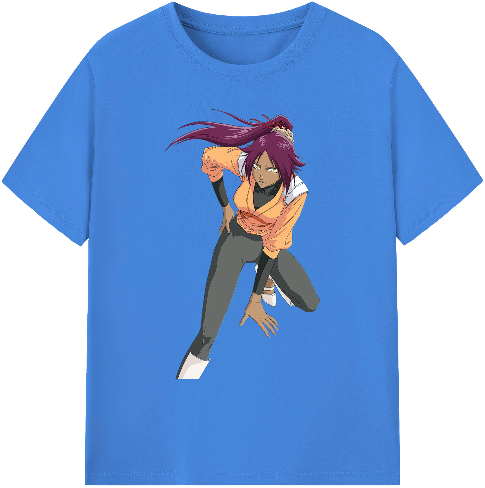 （画像用） ブリーチ 四楓院 夜一（しほういん よるいち） BLEACH Shihouin Yoruichi 綿100％ メンズ半袖Tシャツ｜肌触りやわらか＆通気性