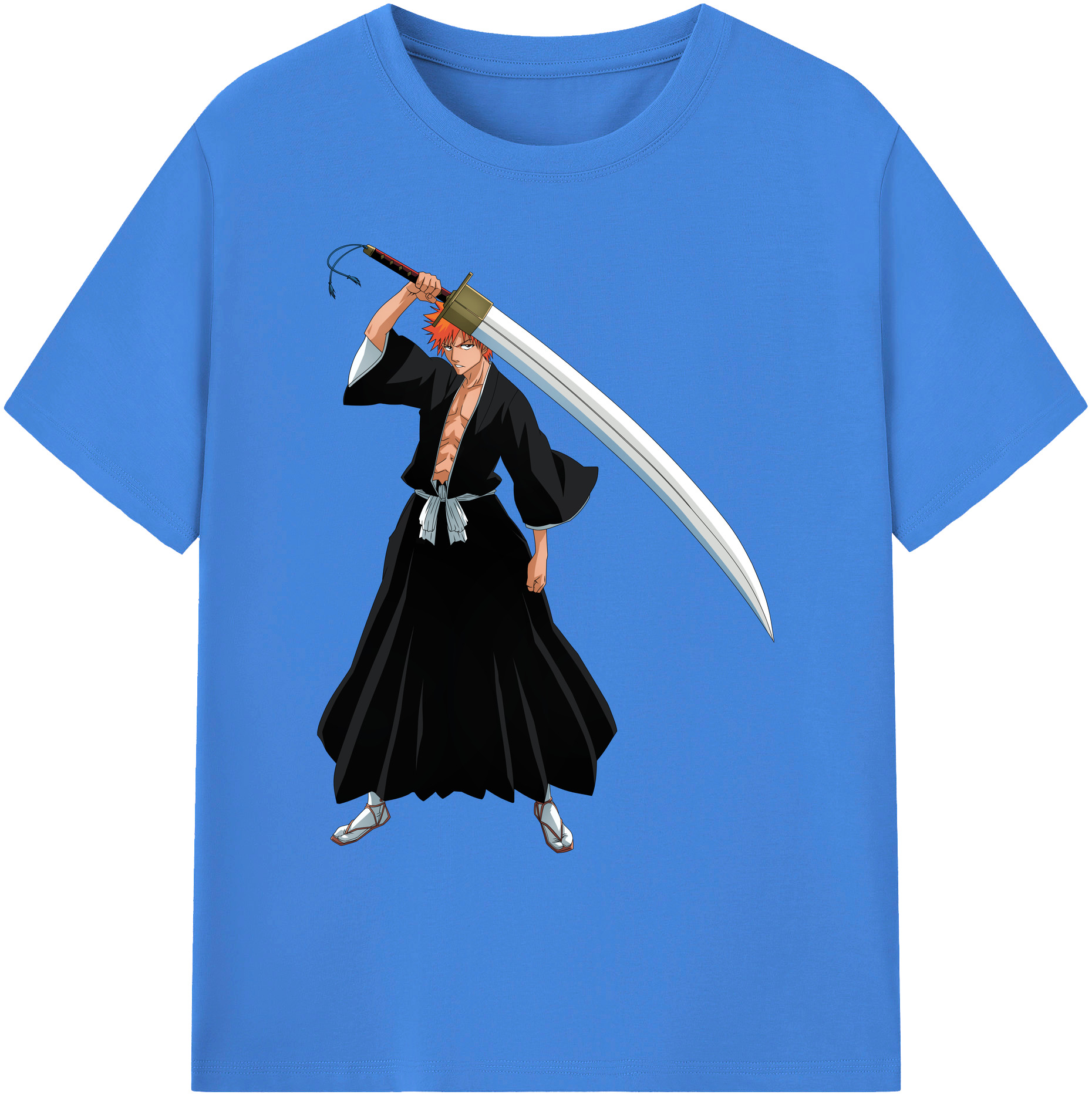 （画像用） ブリーチ 黒崎一護（くろさき いちご）BLEACH Kurosaki Ichigo 綿100％ メンズ半袖Tシャツ｜肌触りやわらか＆通気性