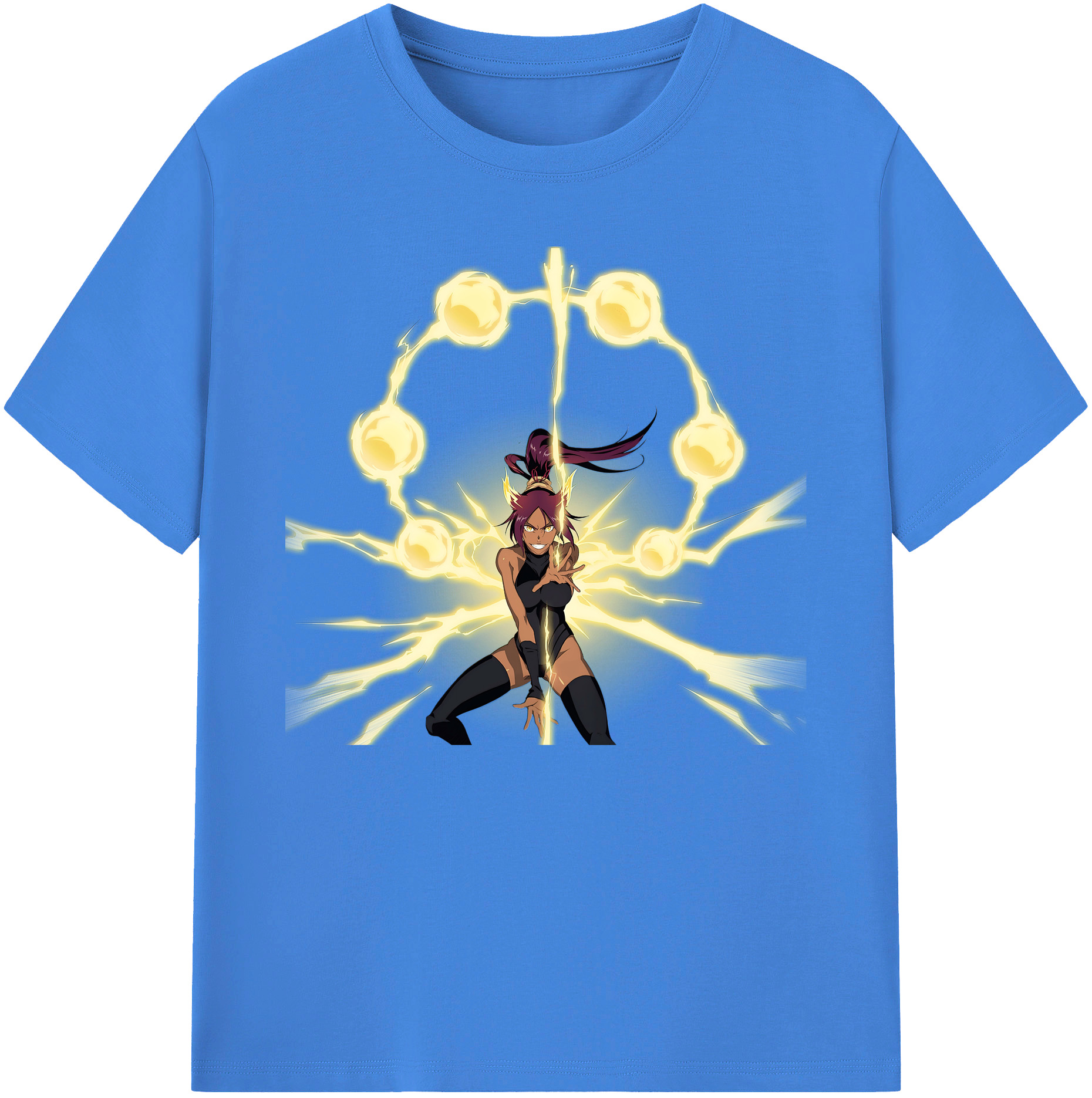 （画像用） ブリーチ 四楓院 夜一（しほういん よるいち） BLEACH Shihouin Yoruichi 綿100％ メンズ半袖Tシャツ｜肌触りやわらか＆通気性
