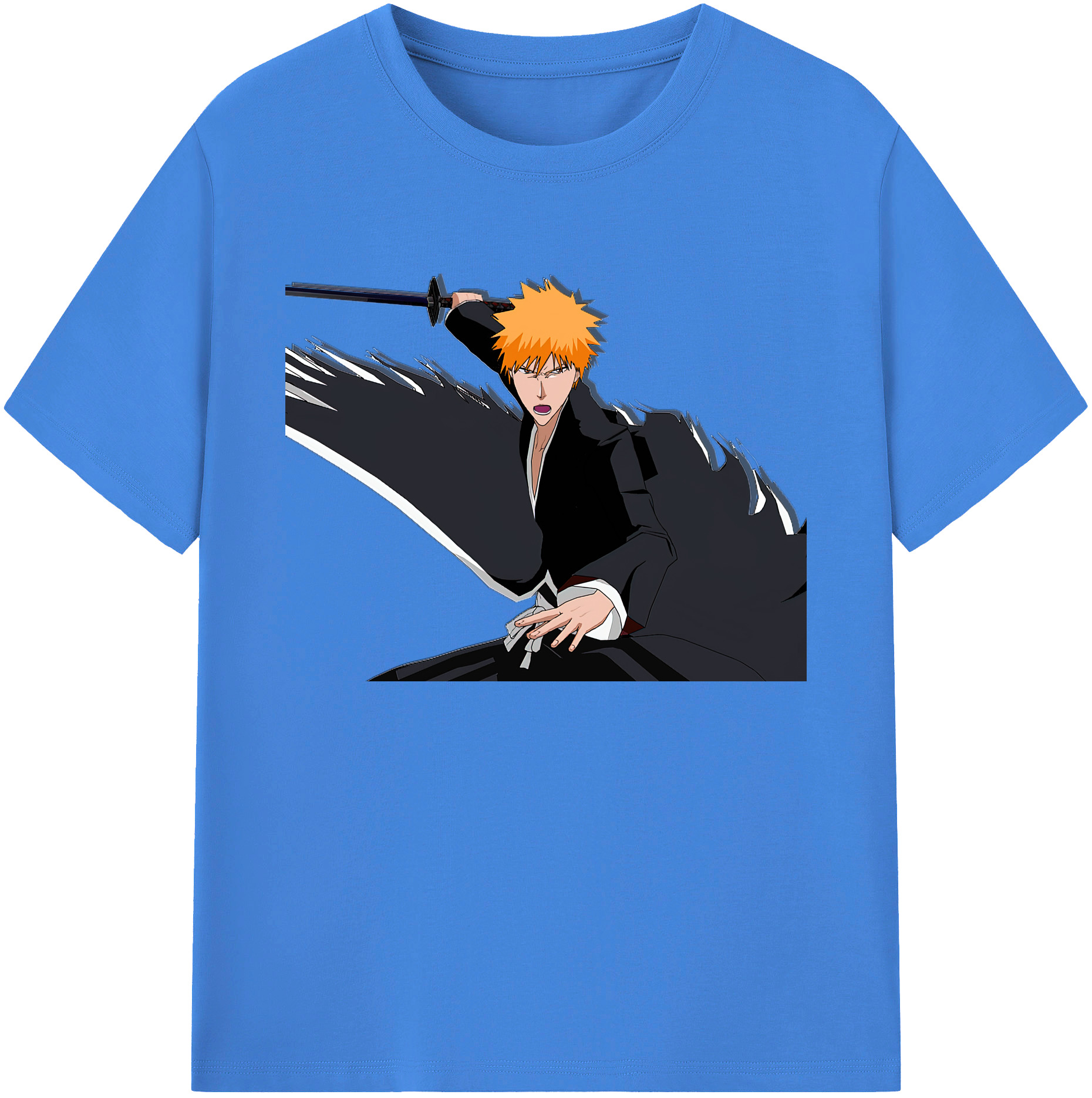 （画像用） ブリーチ 黒崎一護（くろさき いちご）BLEACH Kurosaki Ichigo 綿100％ メンズ半袖Tシャツ｜肌触りやわらか＆通気性