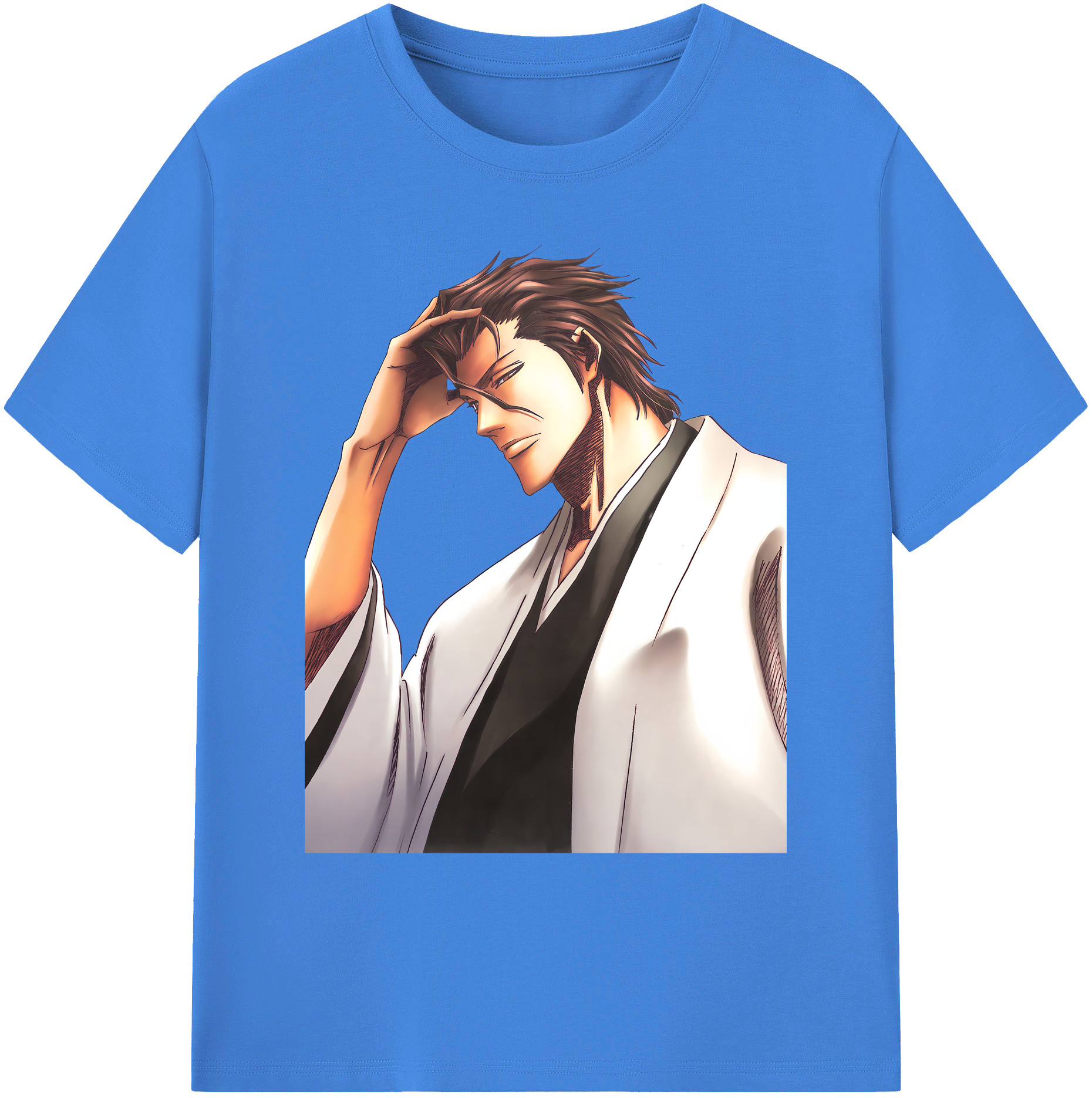 （画像用） ブリーチ 藍染 惣右介（あいぜん そうすけ） BLEACH Aizen Sousuke 綿100％ メンズ半袖Tシャツ｜肌触りやわらか＆通気性
