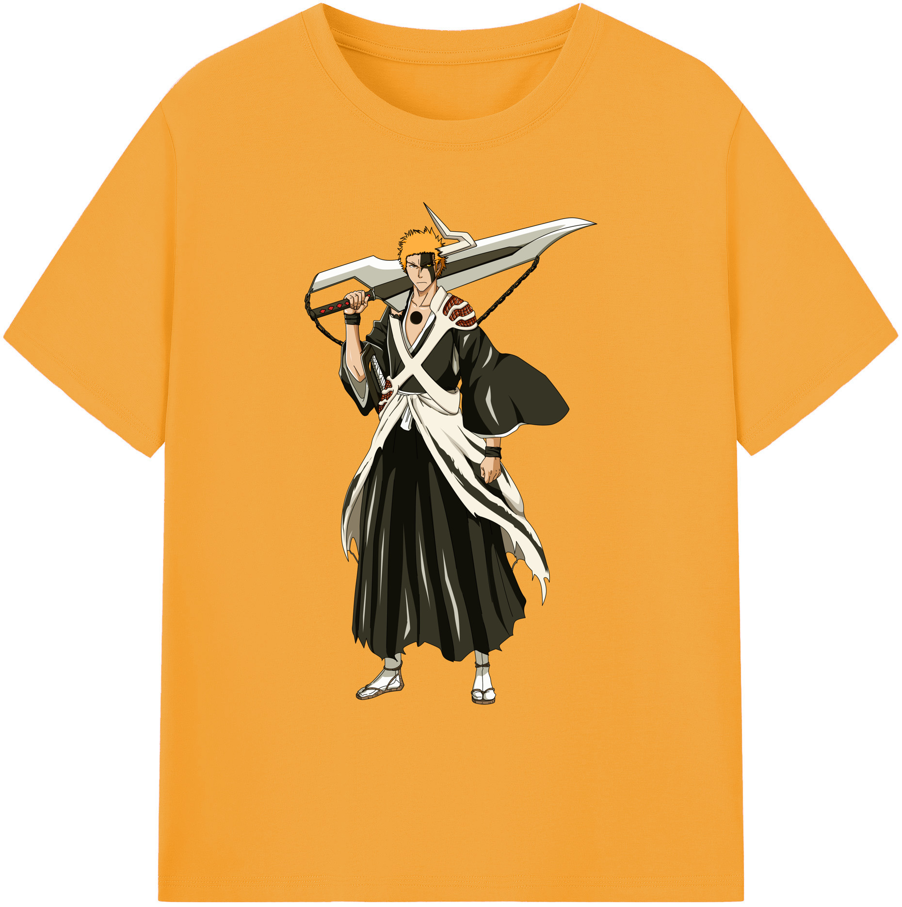 （画像用） ブリーチ 黒崎一護（くろさき いちご）BLEACH Kurosaki Ichigo 綿100％ メンズ半袖Tシャツ｜肌触りやわらか＆通気性