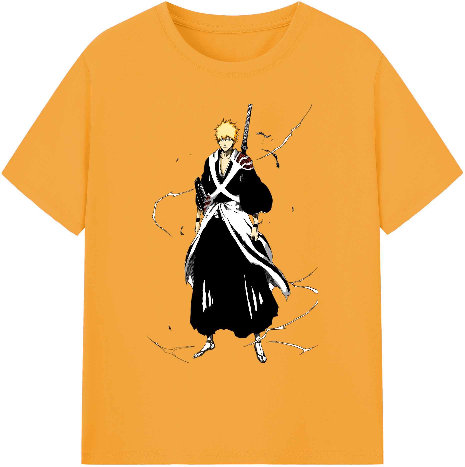 （画像用） ブリーチ 黒崎一護（くろさき いちご）BLEACH Kurosaki Ichigo 綿100％ メンズ半袖Tシャツ｜肌触りやわらか＆通気性