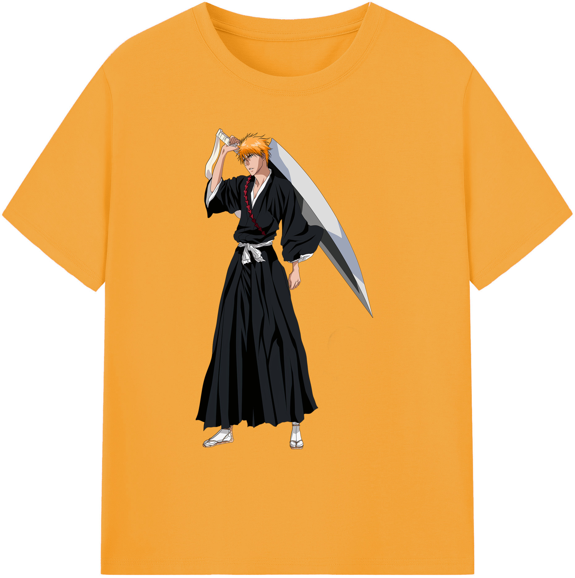 （画像用） ブリーチ 黒崎一護（くろさき いちご）BLEACH Kurosaki Ichigo 綿100％ メンズ半袖Tシャツ｜肌触りやわらか＆通気性