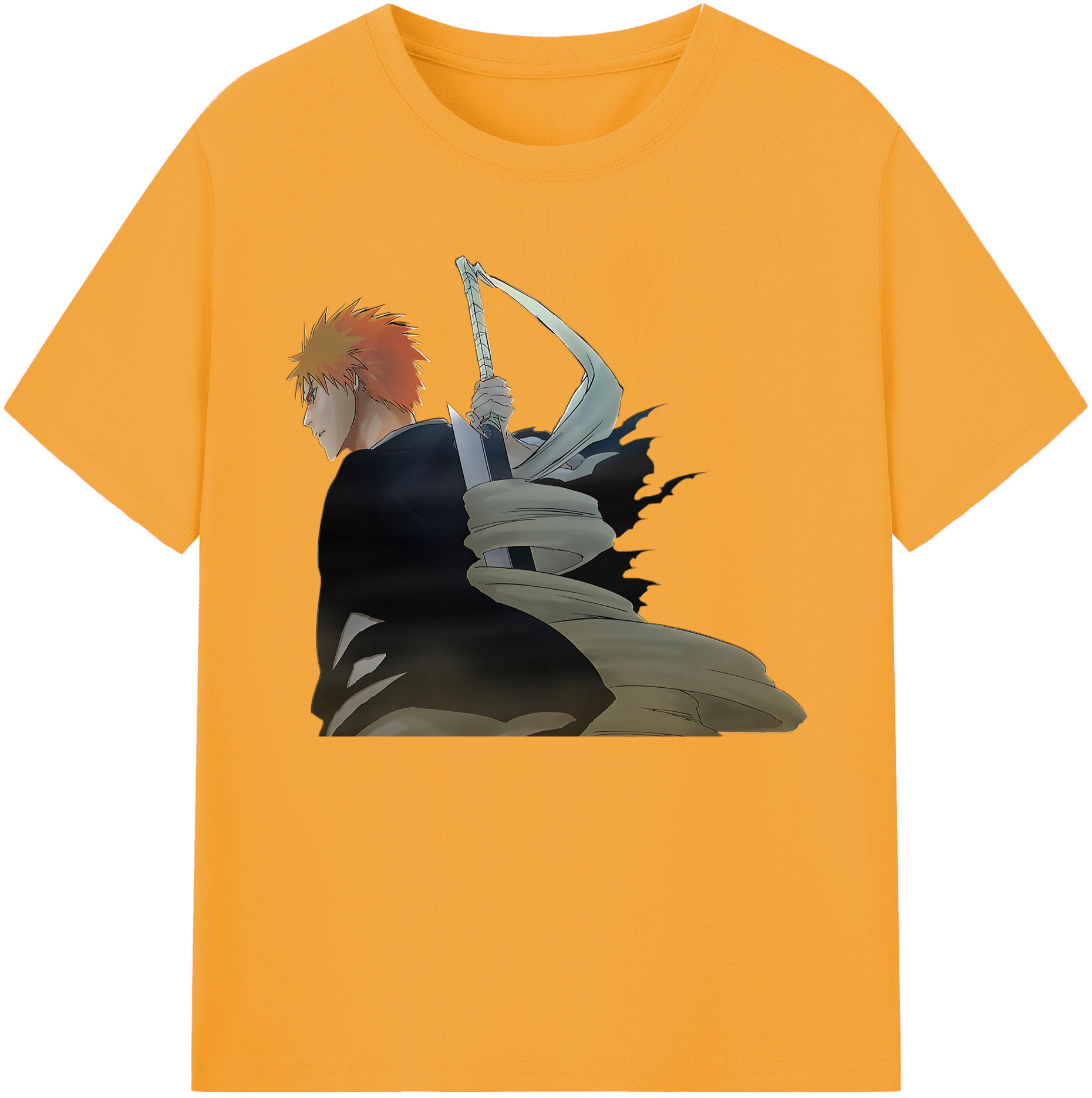 （画像用） ブリーチ 黒崎一護（くろさき いちご）BLEACH Kurosaki Ichigo 綿100％ メンズ半袖Tシャツ｜肌触りやわらか＆通気性