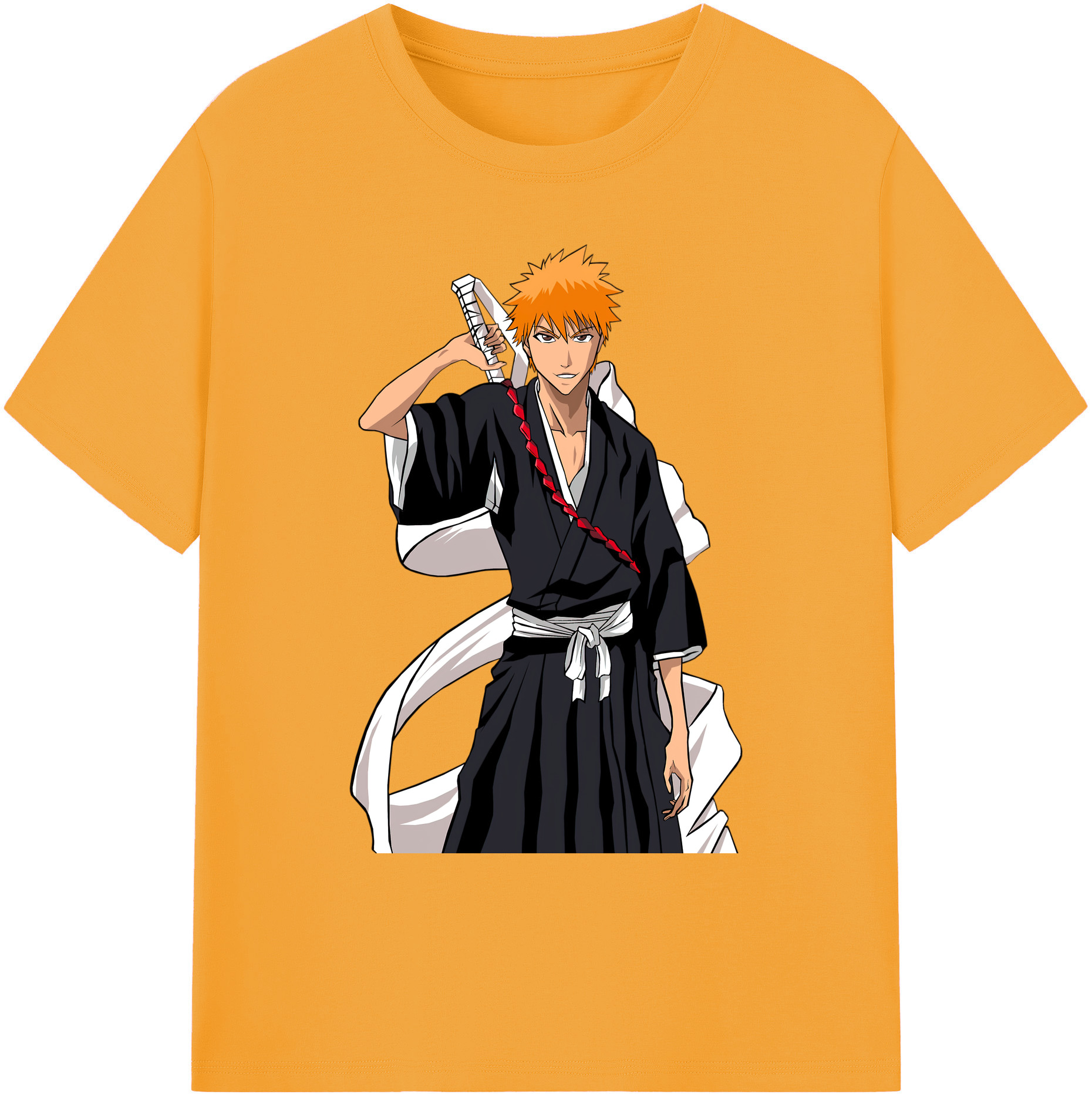 （画像用） ブリーチ 黒崎一護（くろさき いちご）BLEACH Kurosaki Ichigo 綿100％ メンズ半袖Tシャツ｜肌触りやわらか＆通気性