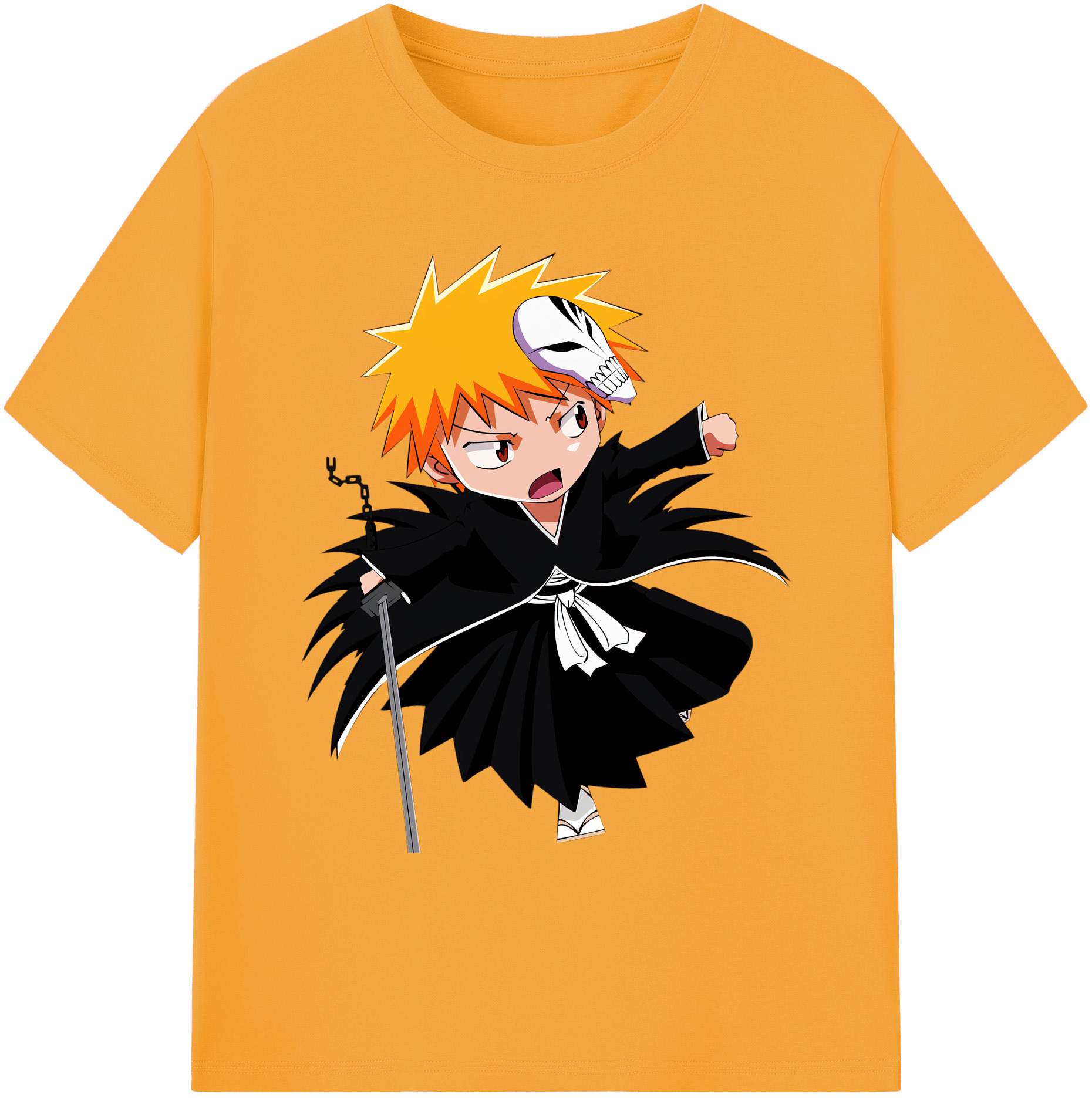（画像用） ブリーチ 黒崎一護（くろさき いちご）BLEACH Kurosaki Ichigo 綿100％ メンズ半袖Tシャツ｜肌触りやわらか＆通気性
