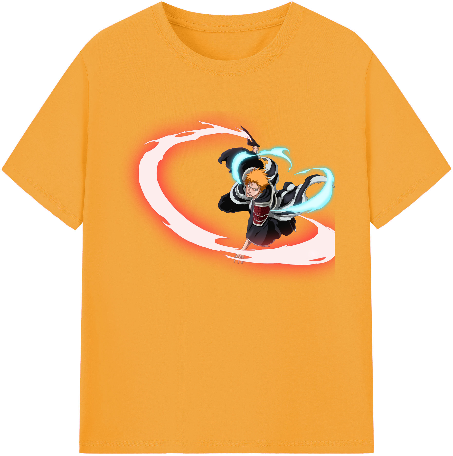 （画像用） ブリーチ 黒崎一護（くろさき いちご）BLEACH Kurosaki Ichigo 綿100％ メンズ半袖Tシャツ｜肌触りやわらか＆通気性