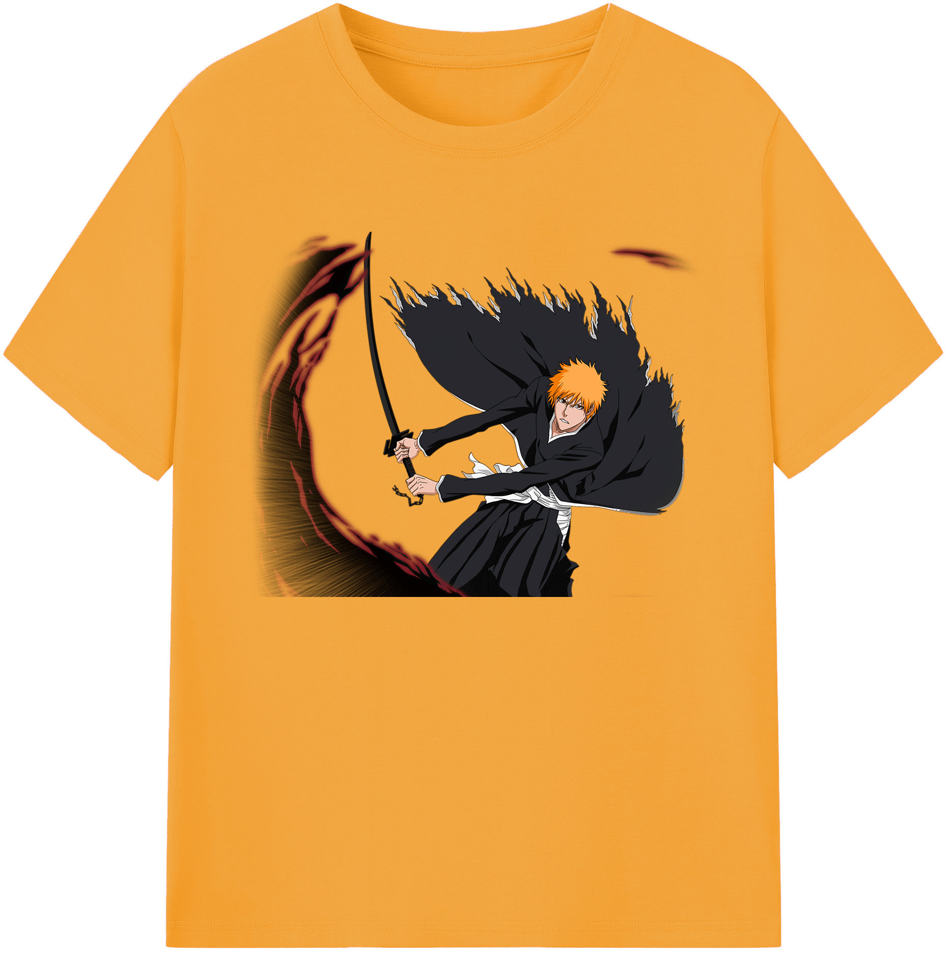 （画像用） ブリーチ 黒崎一護（くろさき いちご）BLEACH Kurosaki Ichigo 綿100％ メンズ半袖Tシャツ｜肌触りやわらか＆通気性