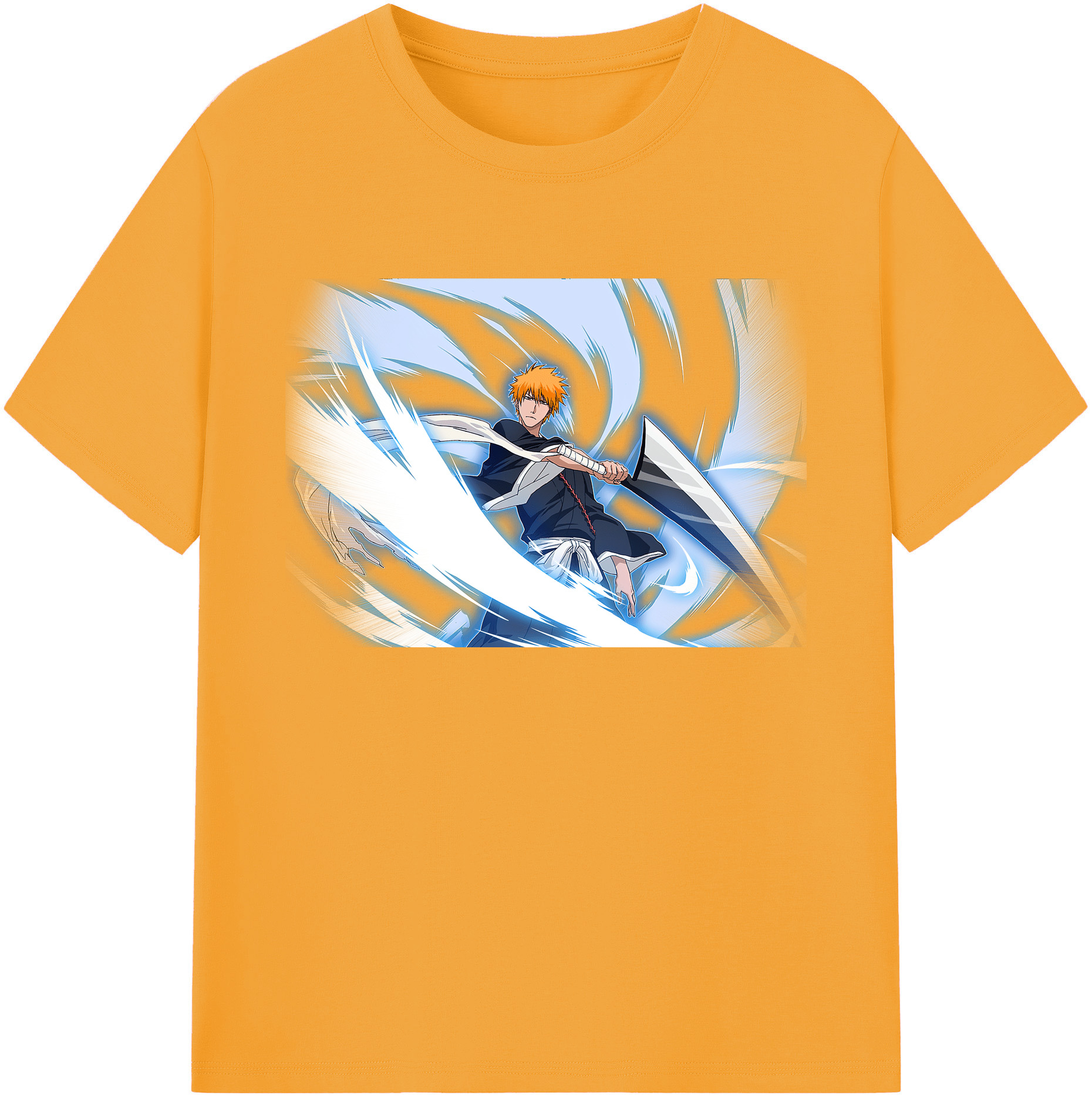 （画像用） ブリーチ 黒崎一護（くろさき いちご）BLEACH Kurosaki Ichigo 綿100％ メンズ半袖Tシャツ｜肌触りやわらか＆通気性