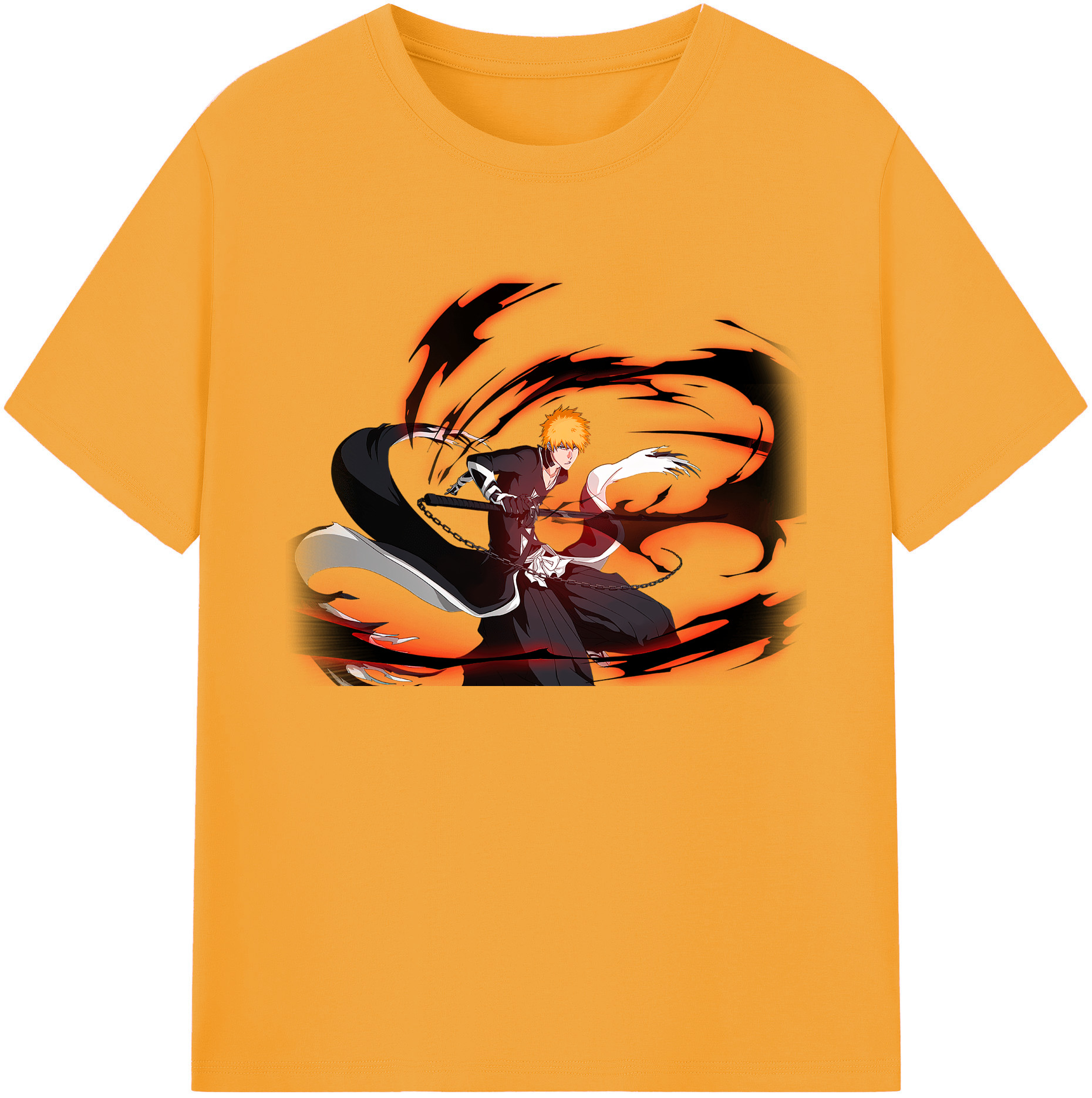 （画像用） ブリーチ 黒崎一護（くろさき いちご）BLEACH Kurosaki Ichigo 綿100％ メンズ半袖Tシャツ｜肌触りやわらか＆通気性