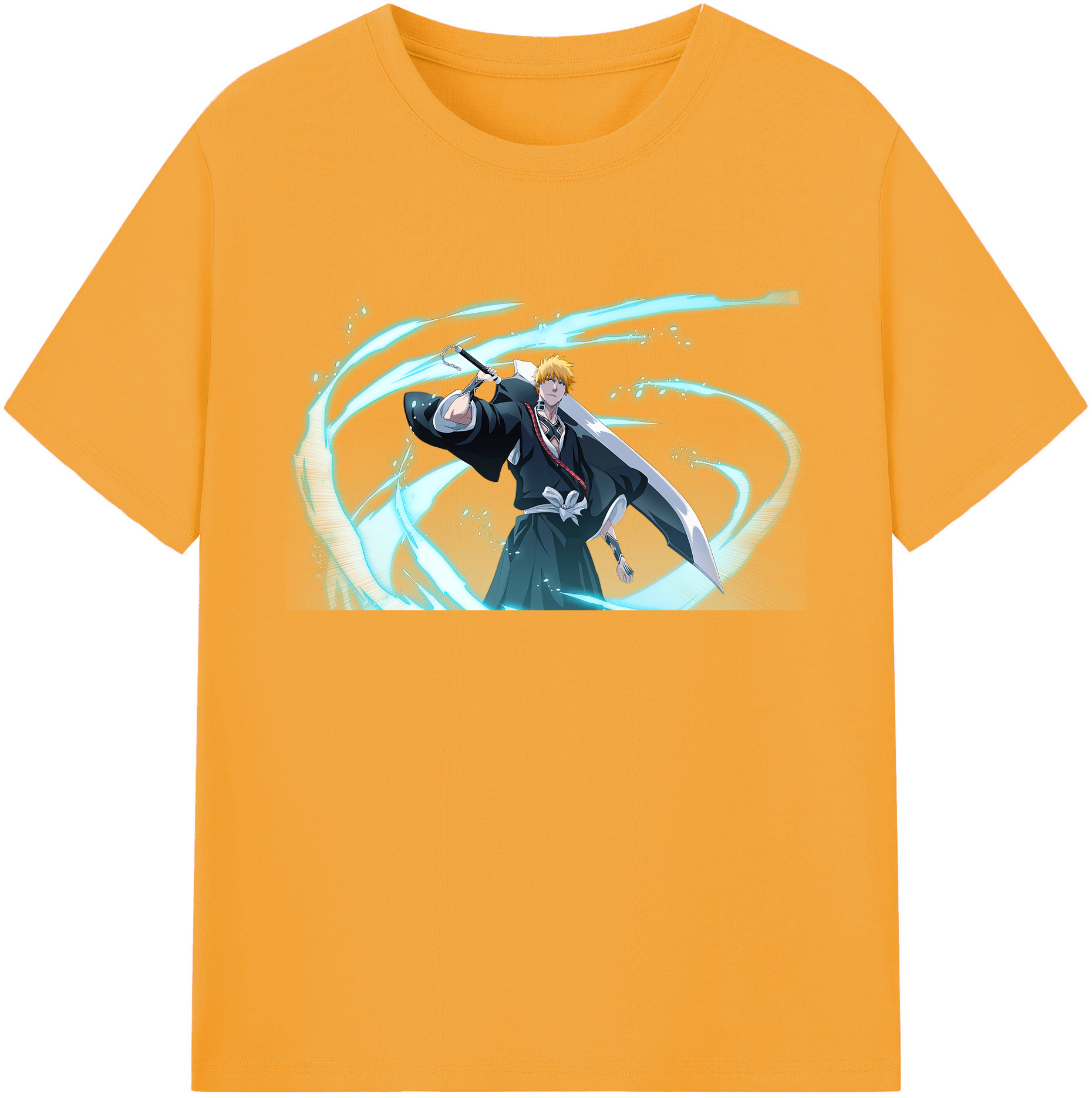 （画像用） ブリーチ 黒崎一護（くろさき いちご）BLEACH Kurosaki Ichigo 綿100％ メンズ半袖Tシャツ｜肌触りやわらか＆通気性