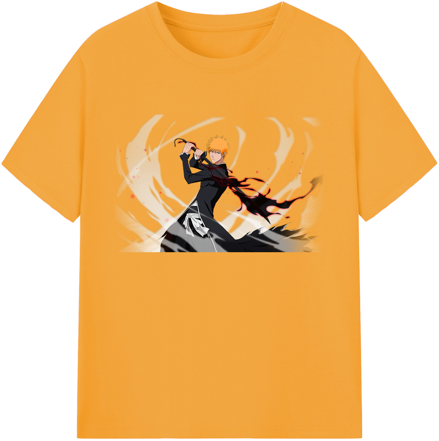 （画像用） ブリーチ 黒崎一護（くろさき いちご）BLEACH Kurosaki Ichigo 綿100％ メンズ半袖Tシャツ｜肌触りやわらか＆通気性