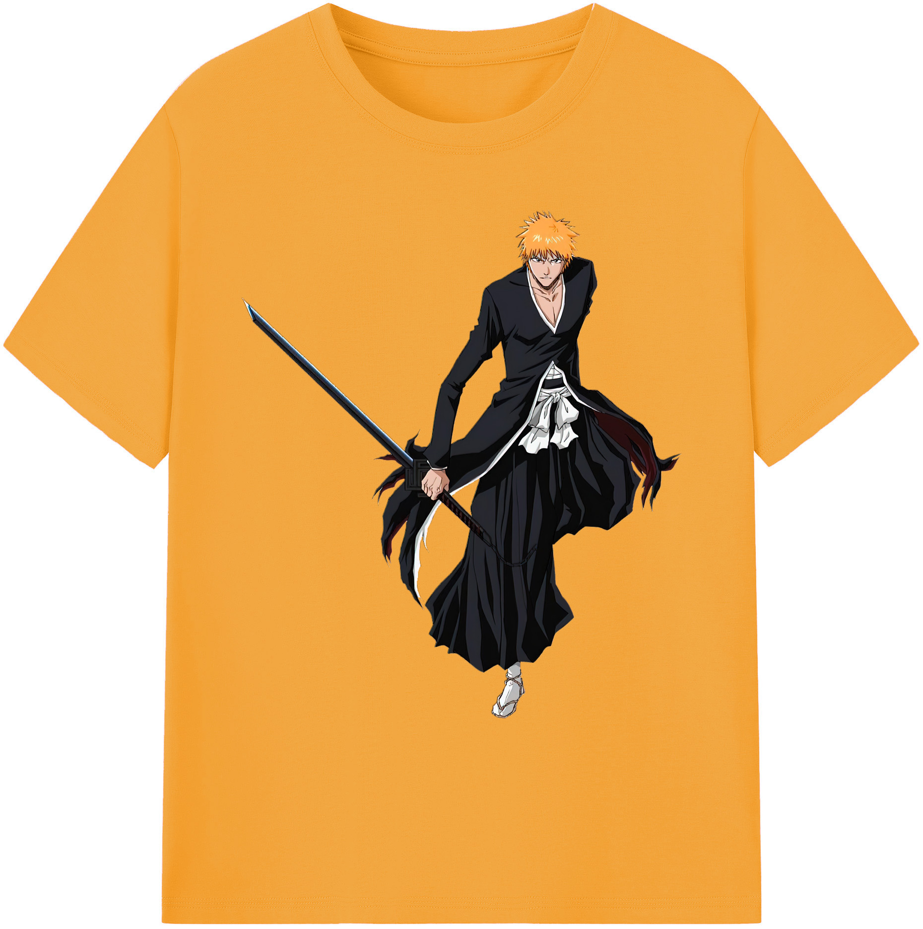 （画像用） ブリーチ 黒崎一護（くろさき いちご）BLEACH Kurosaki Ichigo 綿100％ メンズ半袖Tシャツ｜肌触りやわらか＆通気性