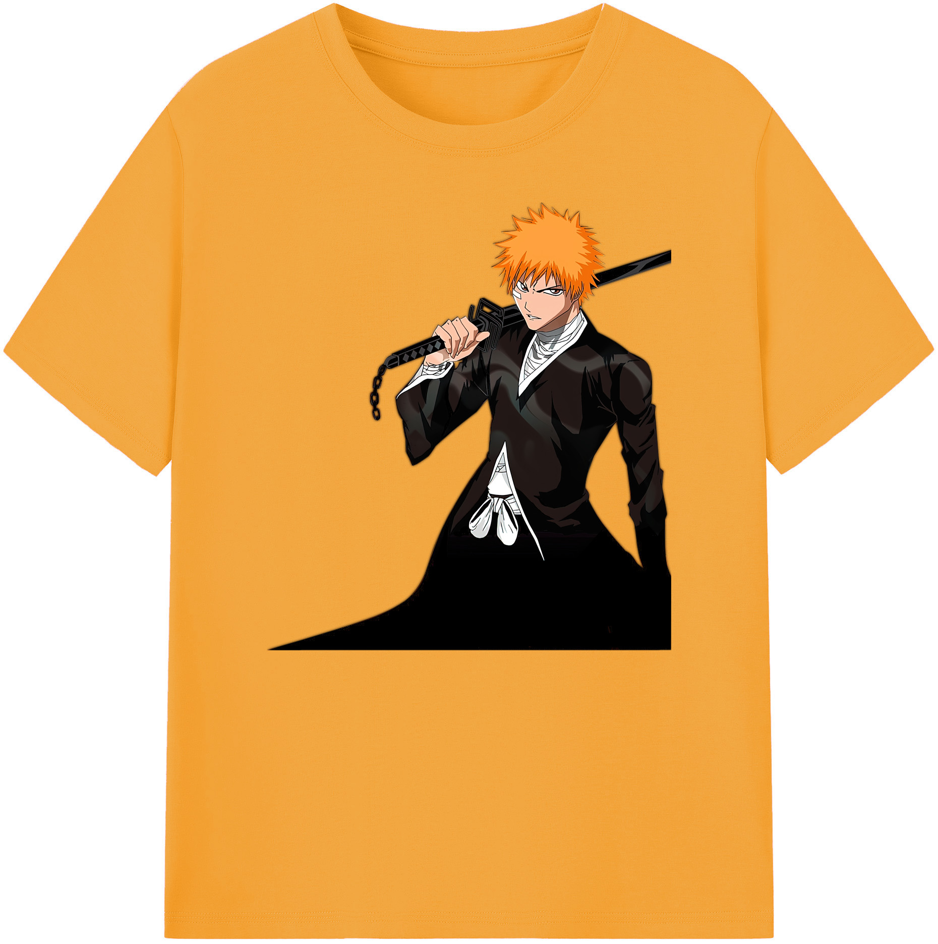 （画像用） ブリーチ 黒崎一護（くろさき いちご）BLEACH Kurosaki Ichigo 綿100％ メンズ半袖Tシャツ｜肌触りやわらか＆通気性