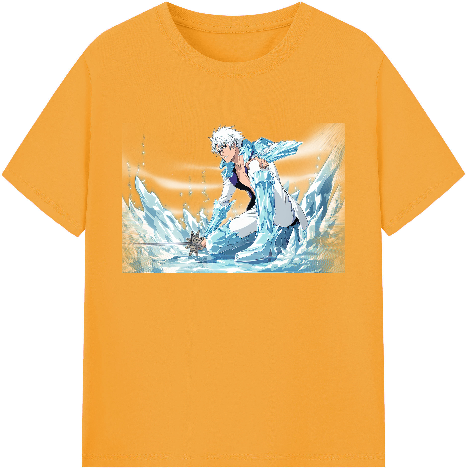 （画像用） ブリーチ 日番谷冬獅郎（ひつがや とうしろう） BLEACH Hitsugaya Toushirou 綿100％ メンズ半袖Tシャツ｜肌触りやわらか＆通気性