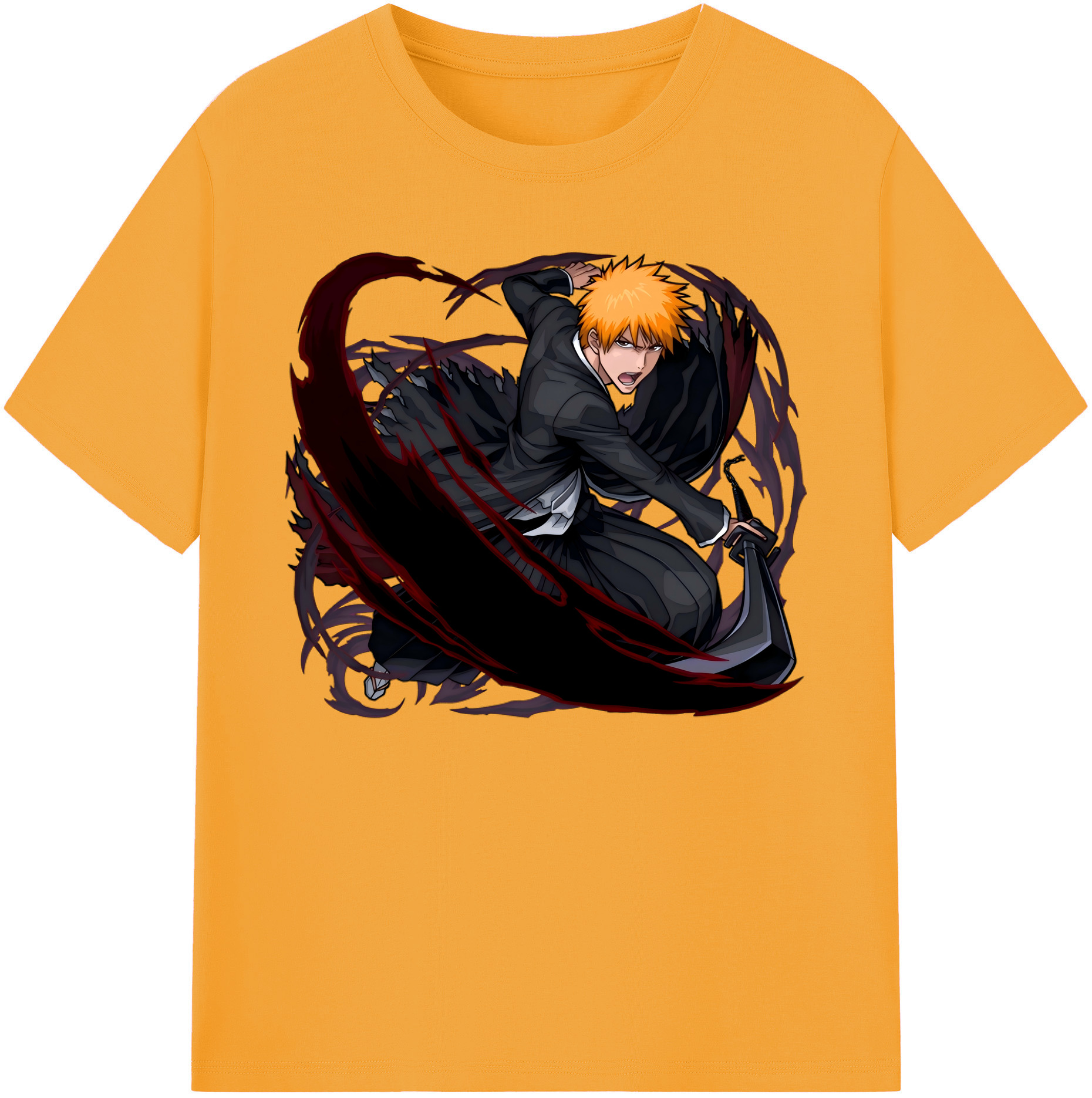 （画像用） ブリーチ 黒崎一護（くろさき いちご）BLEACH Kurosaki Ichigo 綿100％ メンズ半袖Tシャツ｜肌触りやわらか＆通気性