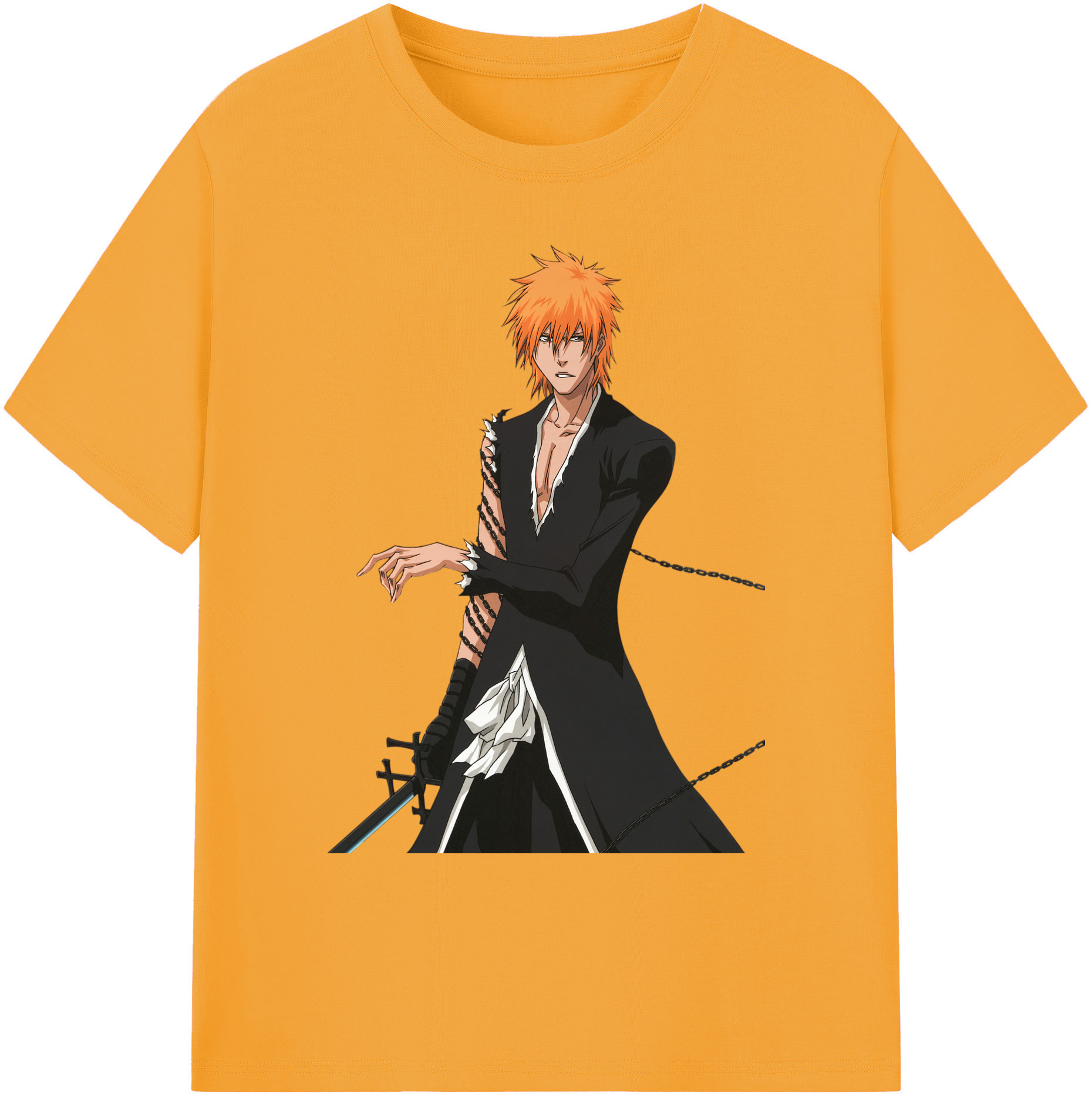 （画像用） ブリーチ 黒崎一護（くろさき いちご）BLEACH Kurosaki Ichigo 綿100％ メンズ半袖Tシャツ｜肌触りやわらか＆通気性