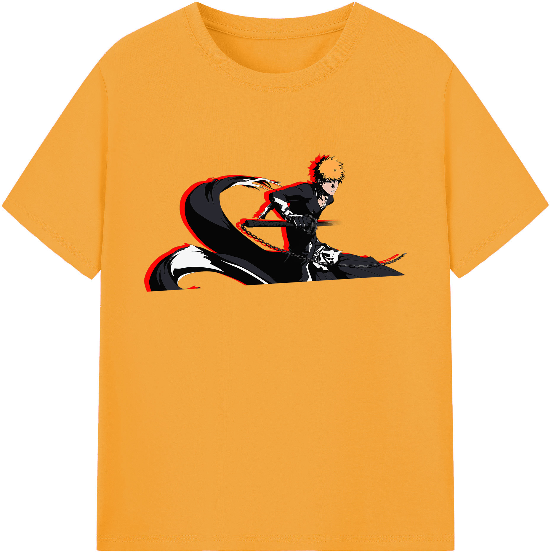 （画像用） ブリーチ 黒崎一護（くろさき いちご）BLEACH Kurosaki Ichigo 綿100％ メンズ半袖Tシャツ｜肌触りやわらか＆通気性