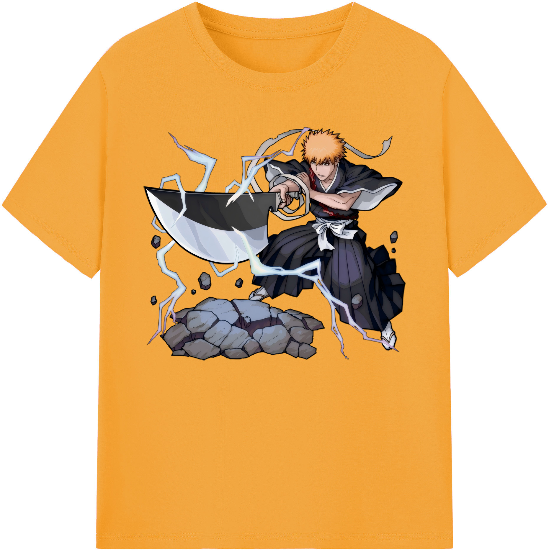 （画像用） ブリーチ 黒崎一護（くろさき いちご）BLEACH Kurosaki Ichigo 綿100％ メンズ半袖Tシャツ｜肌触りやわらか＆通気性