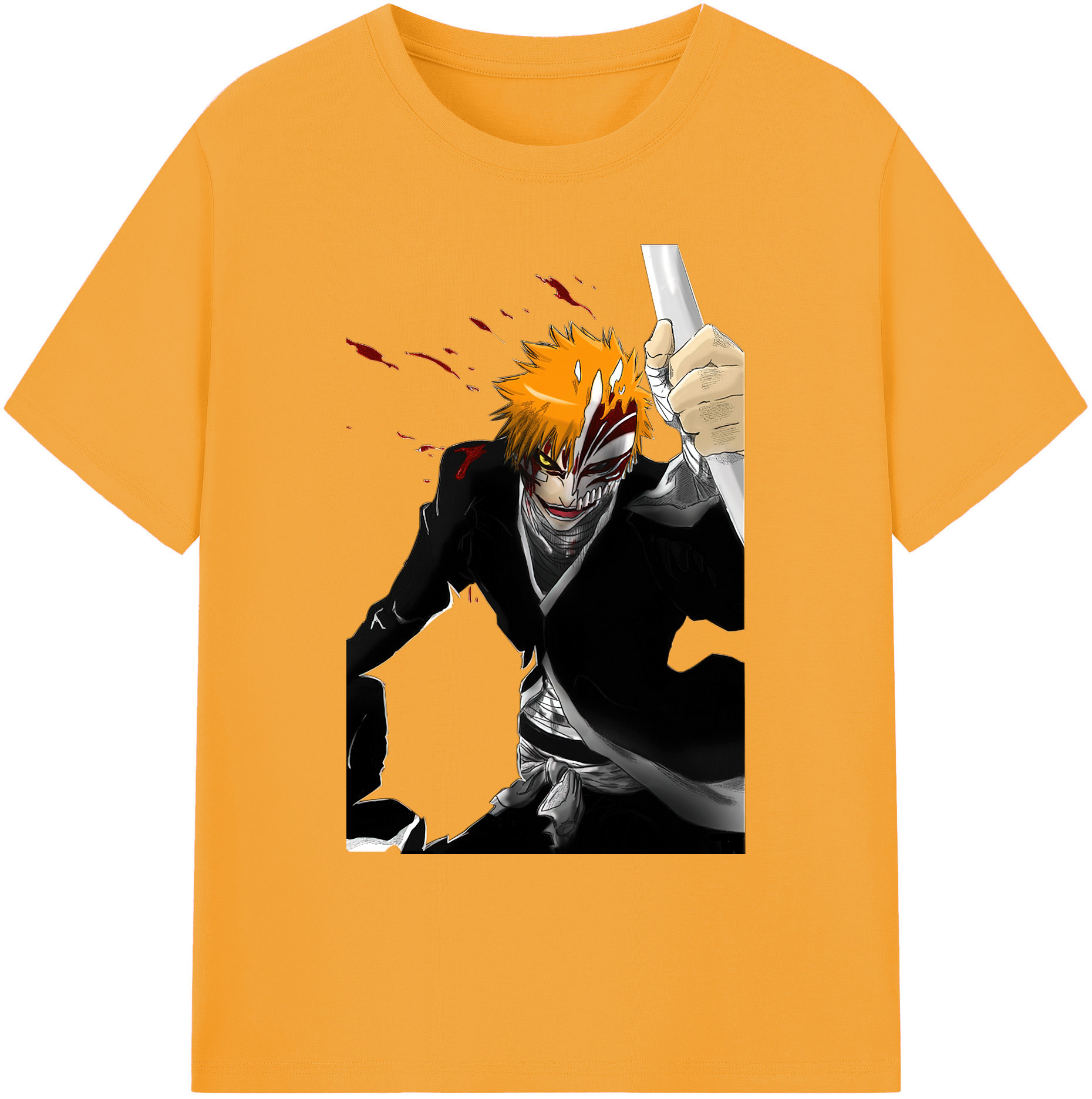 （画像用） ブリーチ 黒崎一護（くろさき いちご）BLEACH Kurosaki Ichigo 綿100％ メンズ半袖Tシャツ｜肌触りやわらか＆通気性