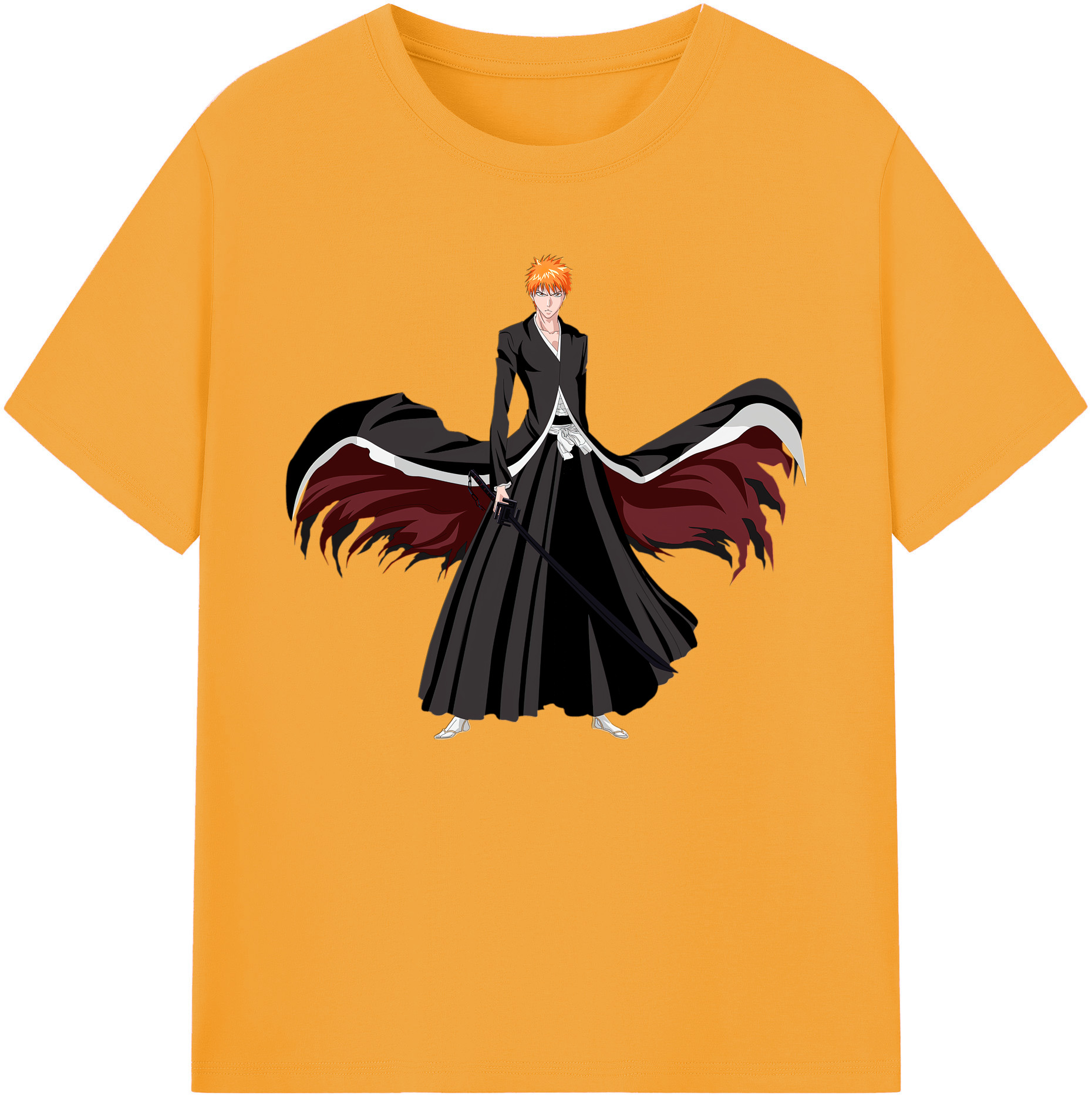 （画像用） ブリーチ 黒崎一護（くろさき いちご）BLEACH Kurosaki Ichigo 綿100％ メンズ半袖Tシャツ｜肌触りやわらか＆通気性