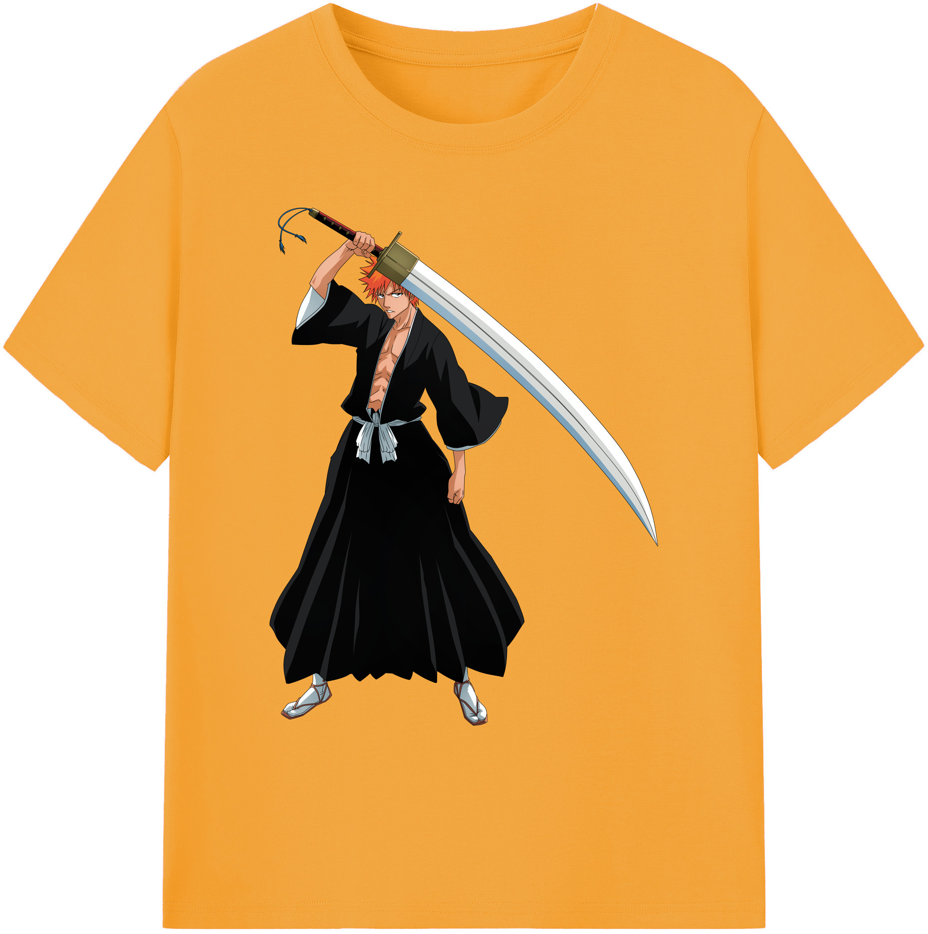 （画像用） ブリーチ 黒崎一護（くろさき いちご）BLEACH Kurosaki Ichigo 綿100％ メンズ半袖Tシャツ｜肌触りやわらか＆通気性