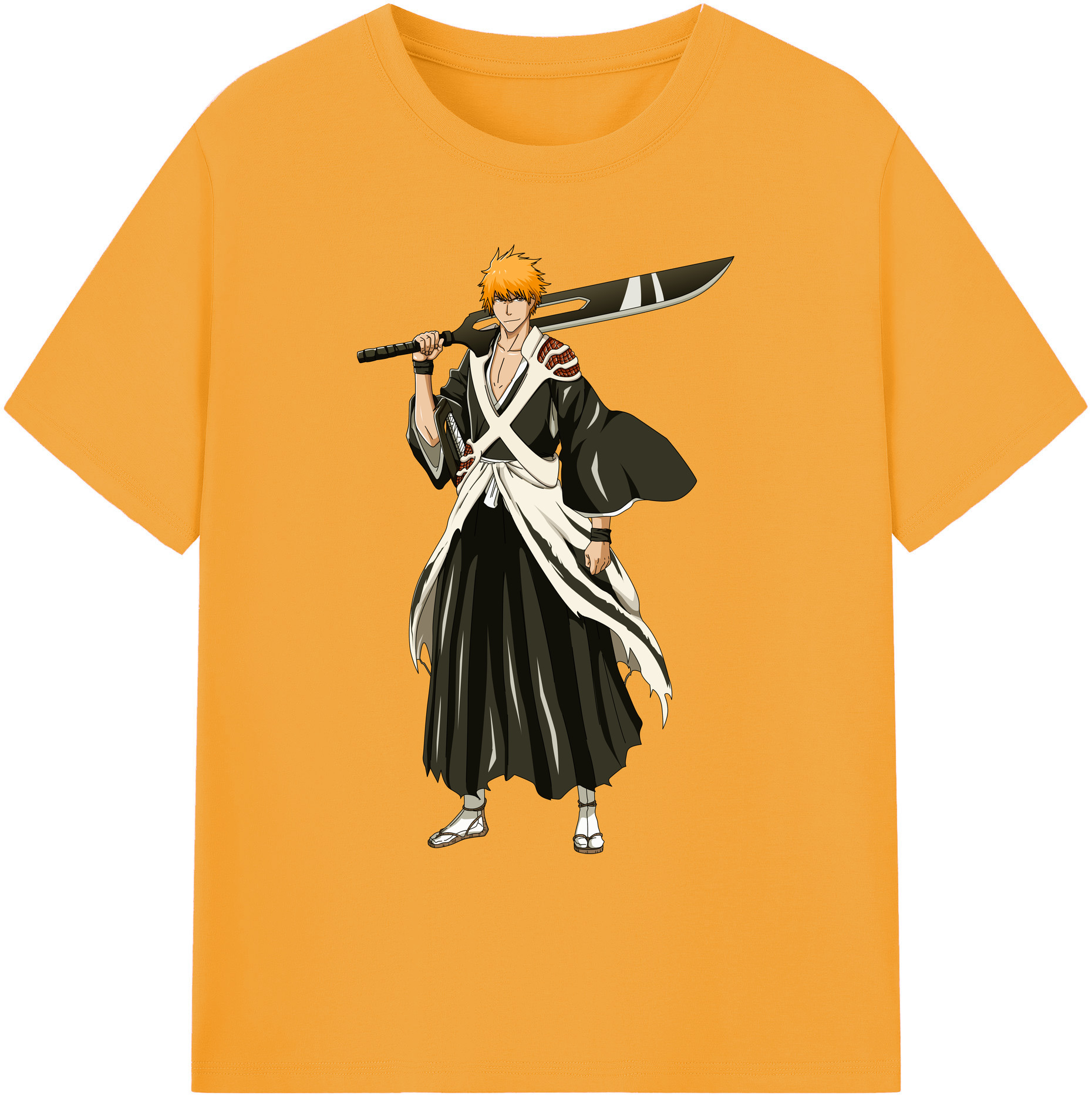 （画像用） ブリーチ 黒崎一護（くろさき いちご）BLEACH Kurosaki Ichigo 綿100％ メンズ半袖Tシャツ｜肌触りやわらか＆通気性