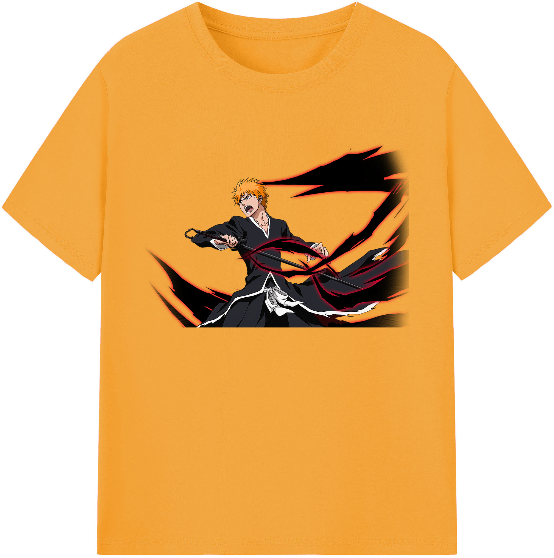 （画像用） ブリーチ 黒崎一護（くろさき いちご）BLEACH Kurosaki Ichigo 綿100％ メンズ半袖Tシャツ｜肌触りやわらか＆通気性