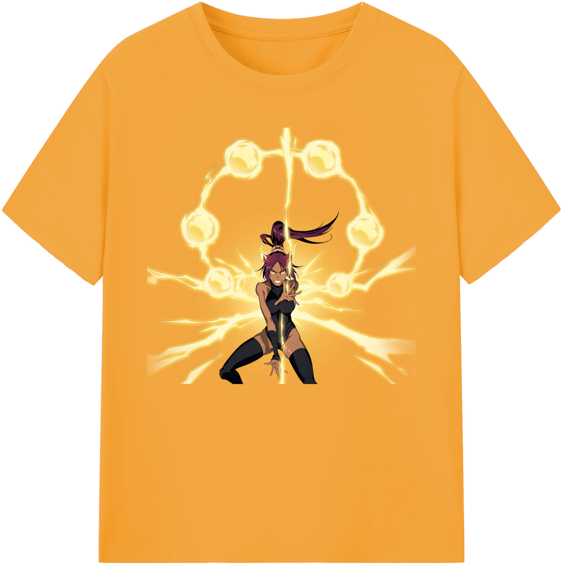 （画像用） ブリーチ 四楓院 夜一（しほういん よるいち） BLEACH Shihouin Yoruichi 綿100％ メンズ半袖Tシャツ｜肌触りやわらか＆通気性