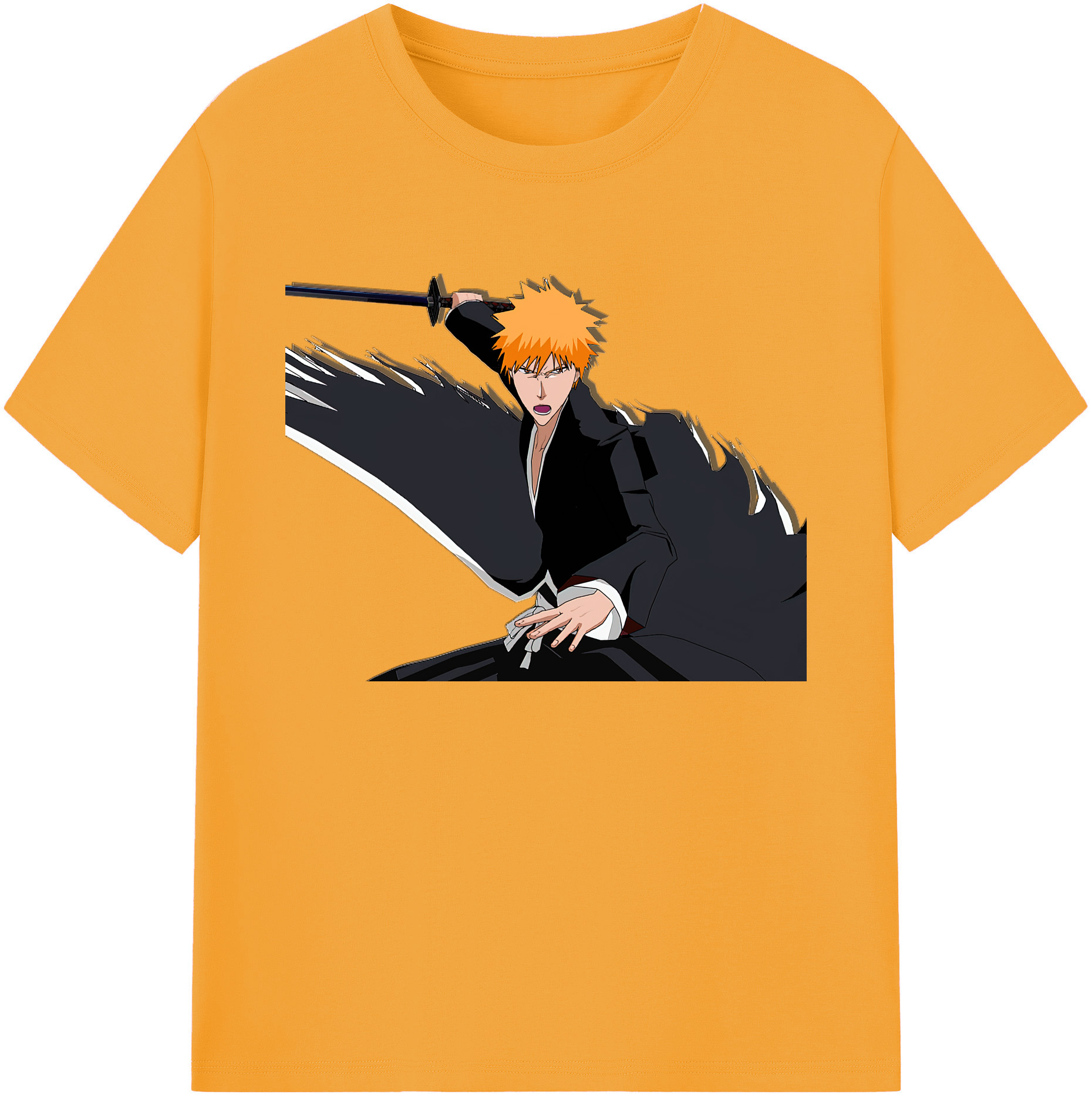 （画像用） ブリーチ 黒崎一護（くろさき いちご）BLEACH Kurosaki Ichigo 綿100％ メンズ半袖Tシャツ｜肌触りやわらか＆通気性