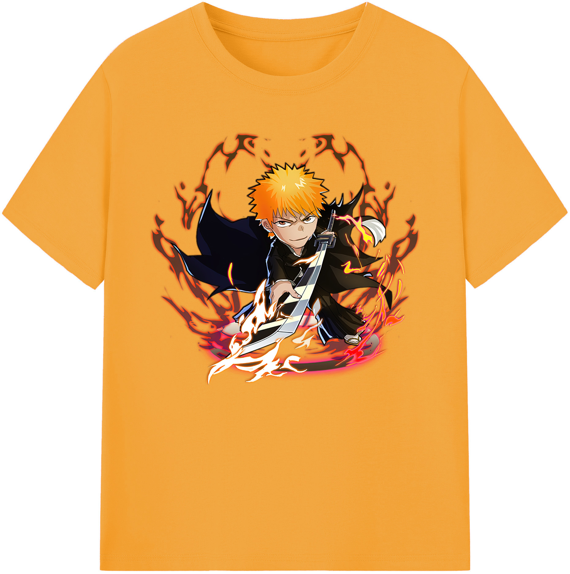 （画像用） ブリーチ 黒崎一護（くろさき いちご）BLEACH Kurosaki Ichigo 綿100％ メンズ半袖Tシャツ｜肌触りやわらか＆通気性