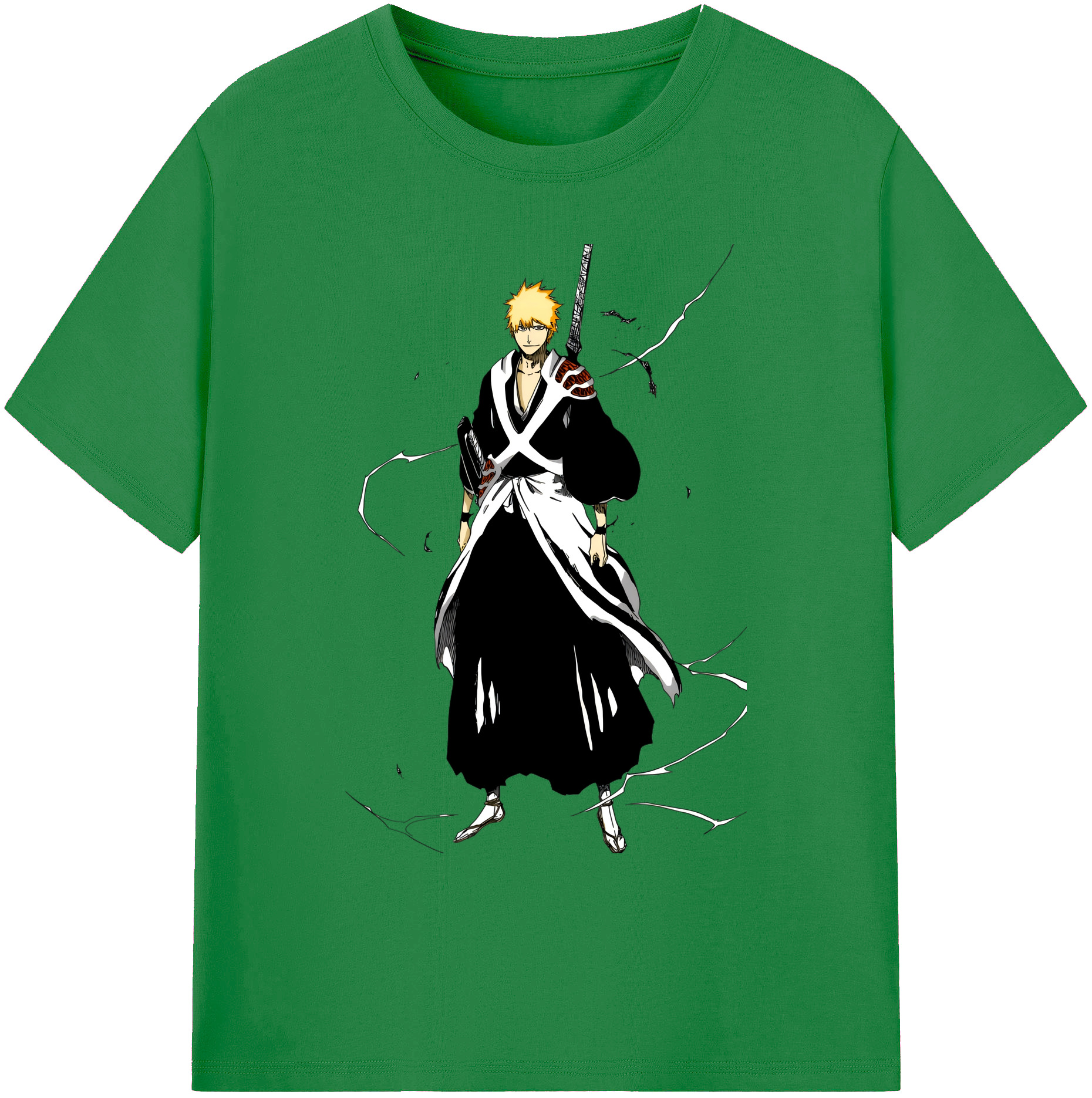 （画像用） ブリーチ 黒崎一護（くろさき いちご）BLEACH Kurosaki Ichigo 綿100％ メンズ半袖Tシャツ｜肌触りやわらか＆通気性