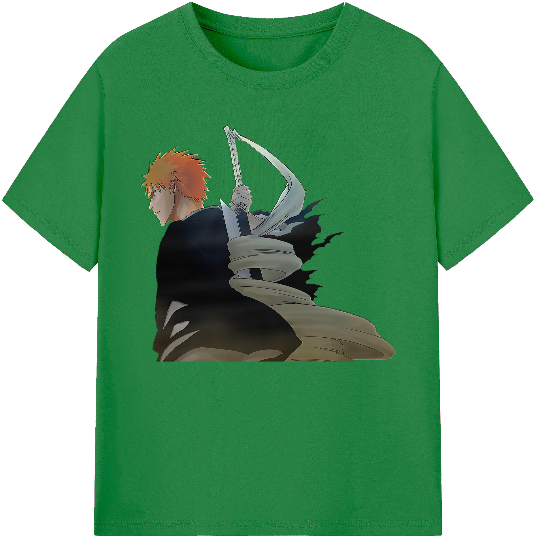 （画像用） ブリーチ 黒崎一護（くろさき いちご）BLEACH Kurosaki Ichigo 綿100％ メンズ半袖Tシャツ｜肌触りやわらか＆通気性