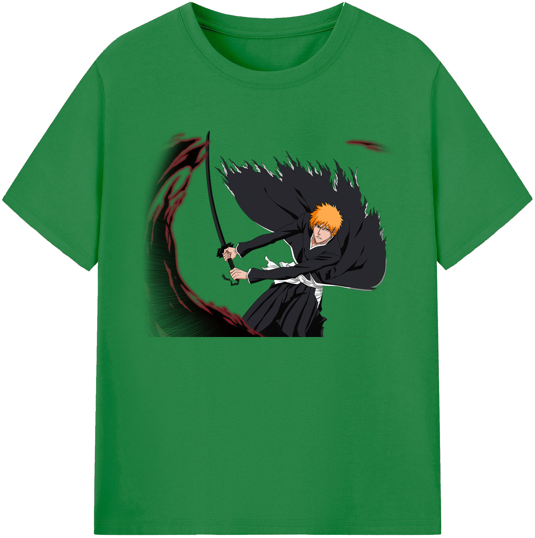 （画像用） ブリーチ 黒崎一護（くろさき いちご）BLEACH Kurosaki Ichigo 綿100％ メンズ半袖Tシャツ｜肌触りやわらか＆通気性