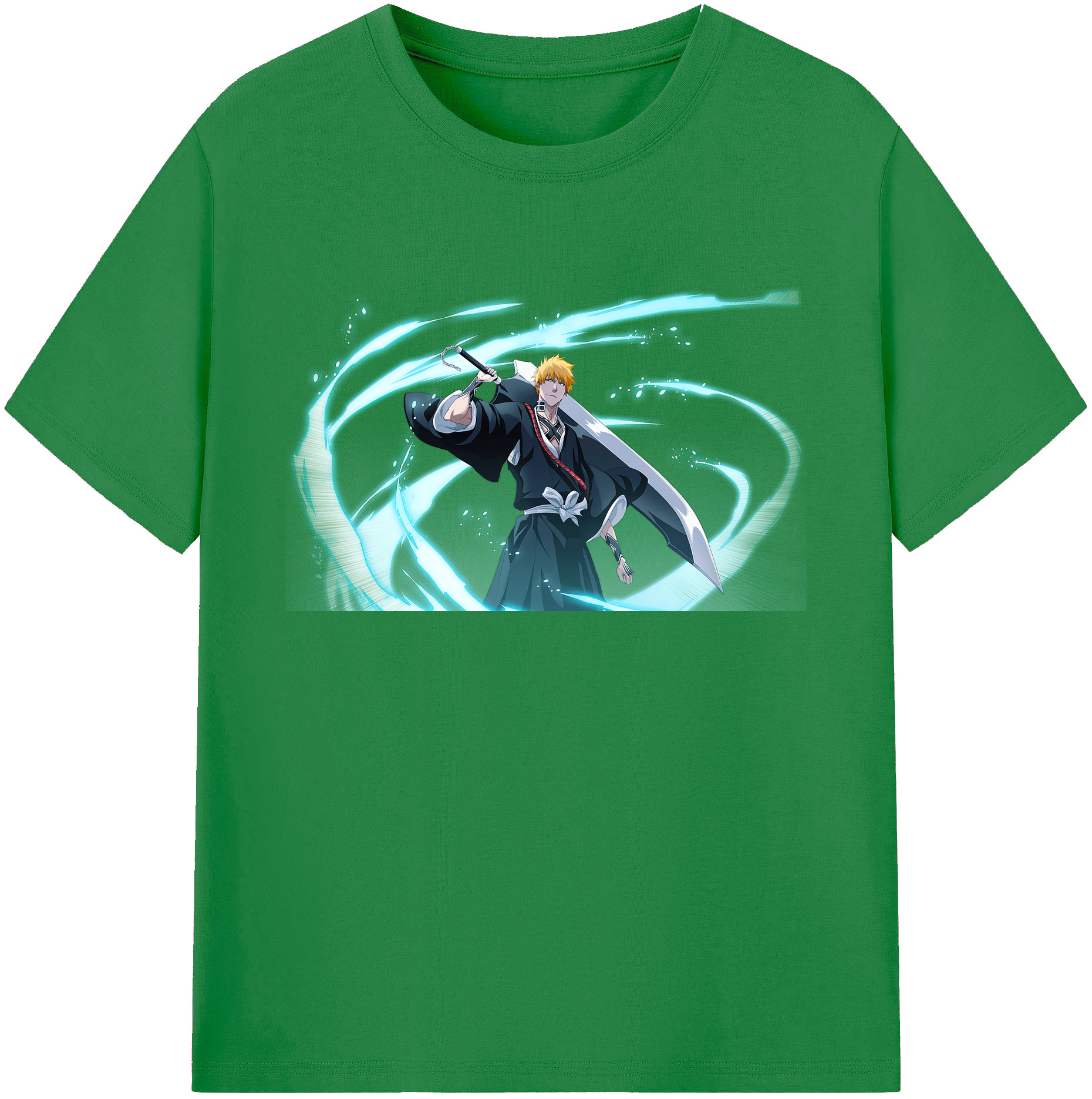 （画像用） ブリーチ 黒崎一護（くろさき いちご）BLEACH Kurosaki Ichigo 綿100％ メンズ半袖Tシャツ｜肌触りやわらか＆通気性