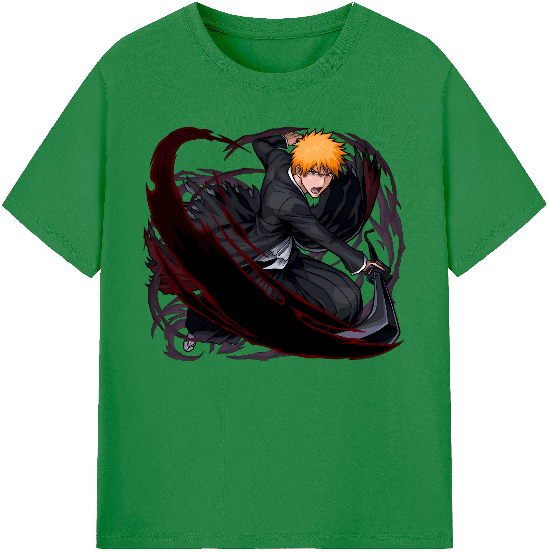 （画像用） ブリーチ 黒崎一護（くろさき いちご）BLEACH Kurosaki Ichigo 綿100％ メンズ半袖Tシャツ｜肌触りやわらか＆通気性