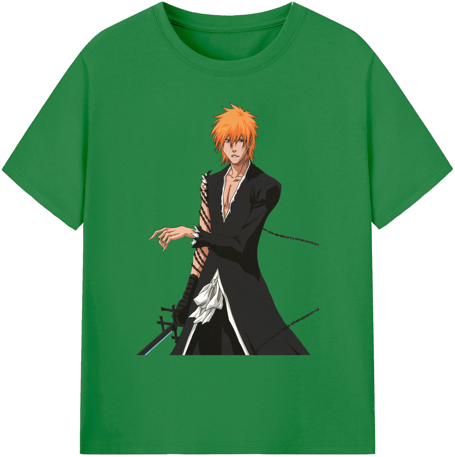 （画像用） ブリーチ 黒崎一護（くろさき いちご）BLEACH Kurosaki Ichigo 綿100％ メンズ半袖Tシャツ｜肌触りやわらか＆通気性
