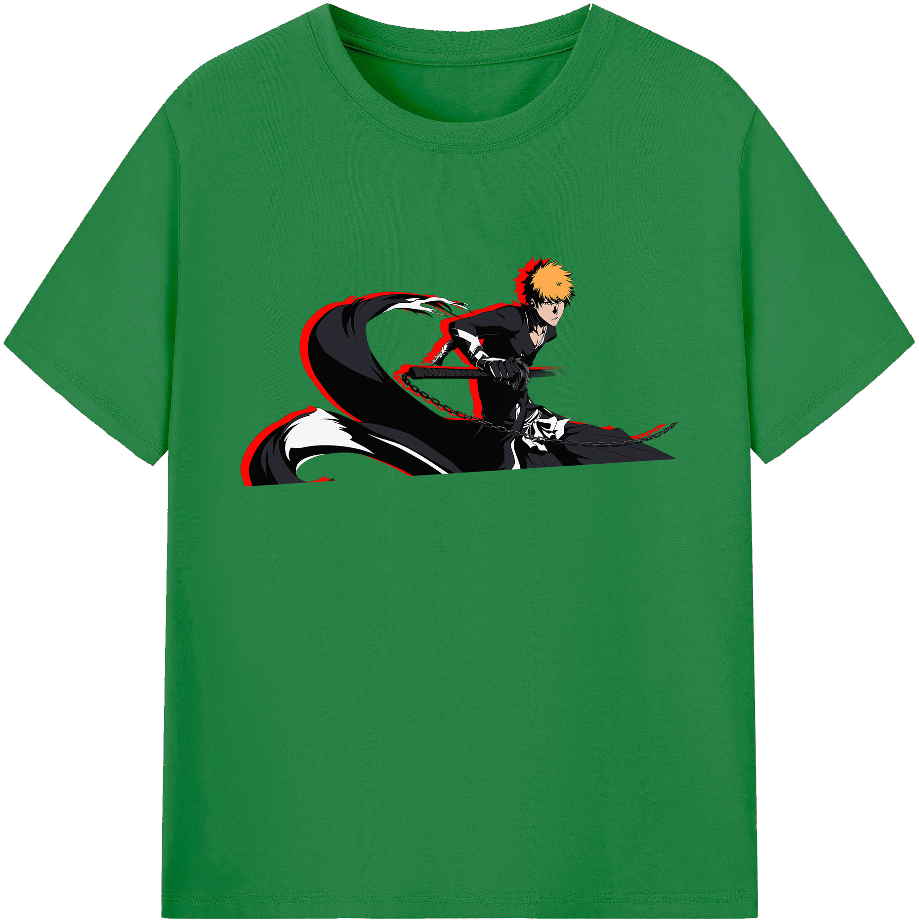 （画像用） ブリーチ 黒崎一護（くろさき いちご）BLEACH Kurosaki Ichigo 綿100％ メンズ半袖Tシャツ｜肌触りやわらか＆通気性