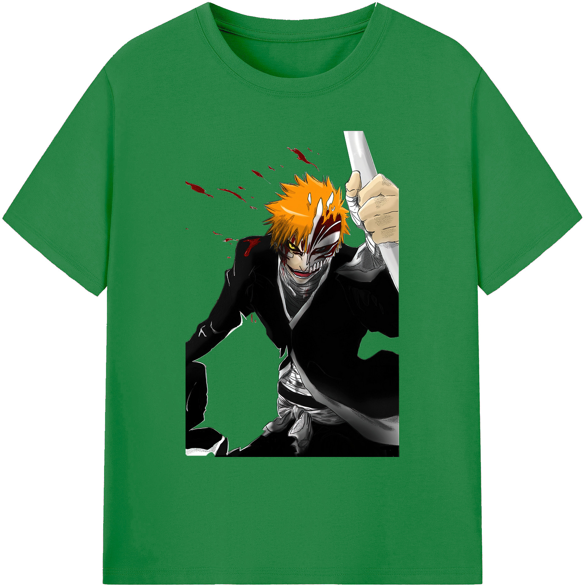 （画像用） ブリーチ 黒崎一護（くろさき いちご）BLEACH Kurosaki Ichigo 綿100％ メンズ半袖Tシャツ｜肌触りやわらか＆通気性