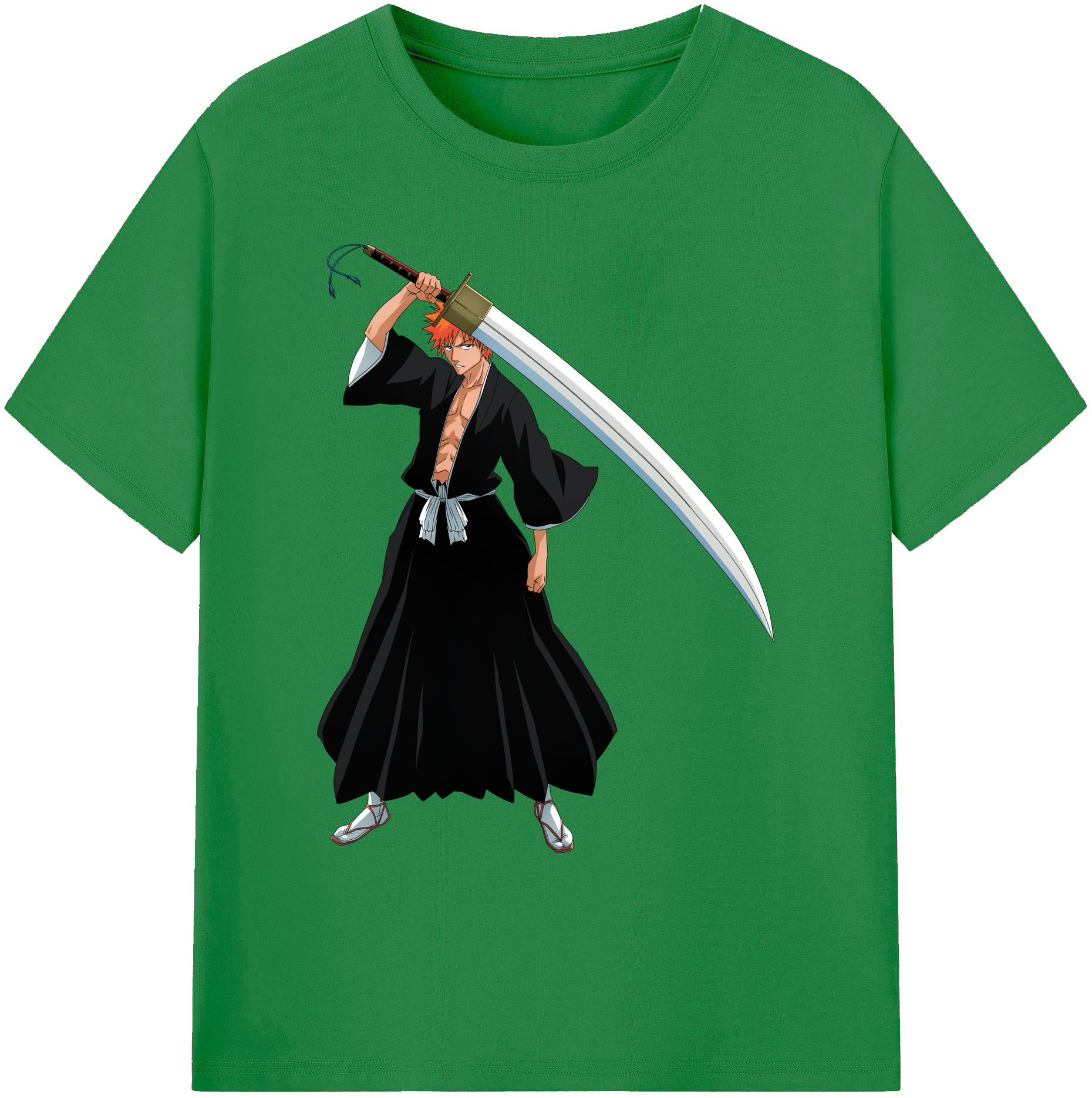（画像用） ブリーチ 黒崎一護（くろさき いちご）BLEACH Kurosaki Ichigo 綿100％ メンズ半袖Tシャツ｜肌触りやわらか＆通気性