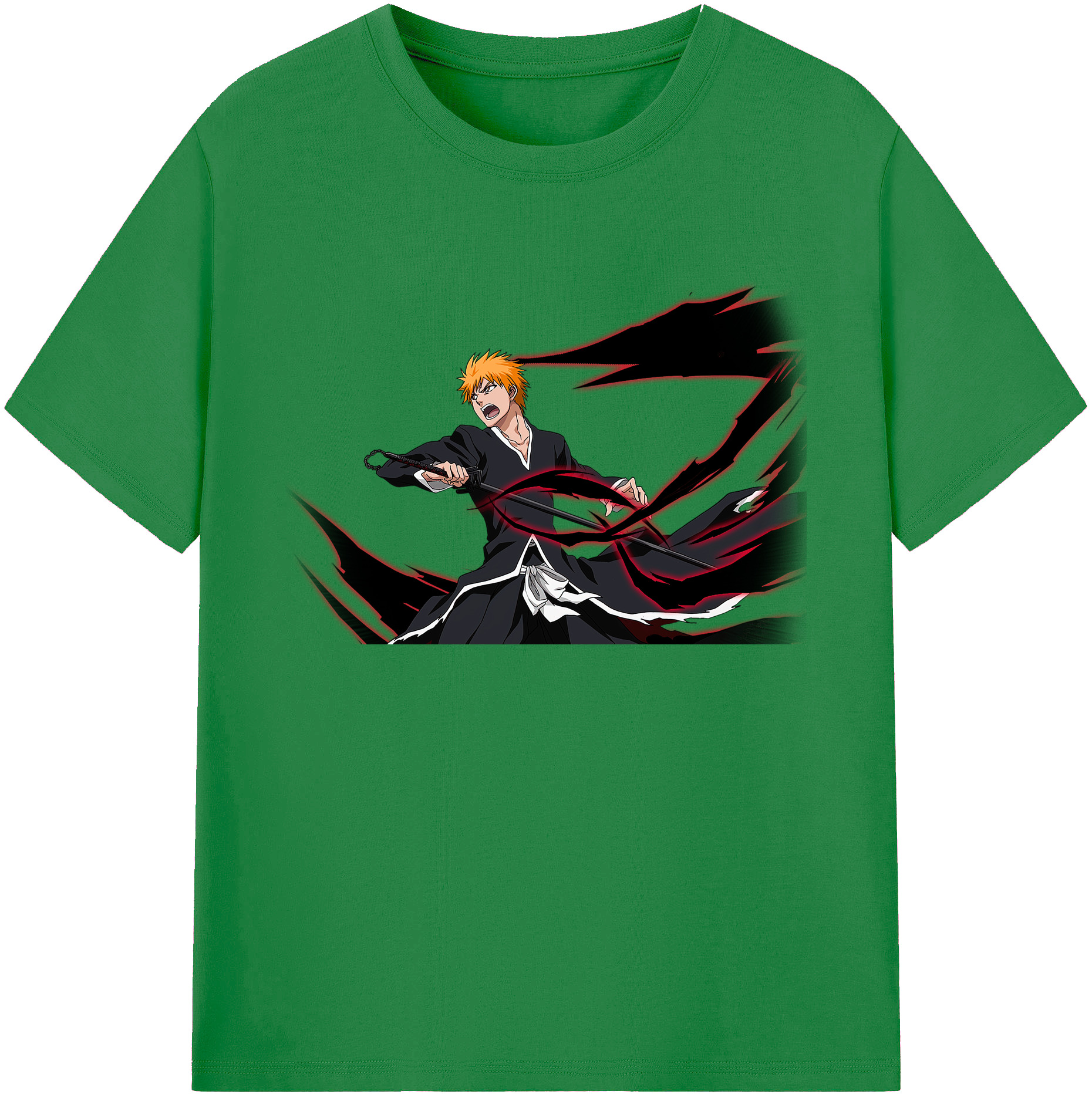 （画像用） ブリーチ 黒崎一護（くろさき いちご）BLEACH Kurosaki Ichigo 綿100％ メンズ半袖Tシャツ｜肌触りやわらか＆通気性