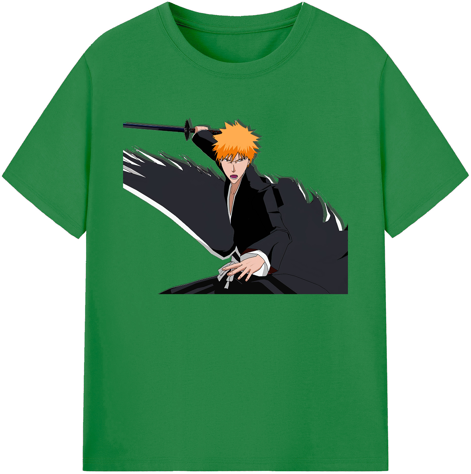 （画像用） ブリーチ 黒崎一護（くろさき いちご）BLEACH Kurosaki Ichigo 綿100％ メンズ半袖Tシャツ｜肌触りやわらか＆通気性