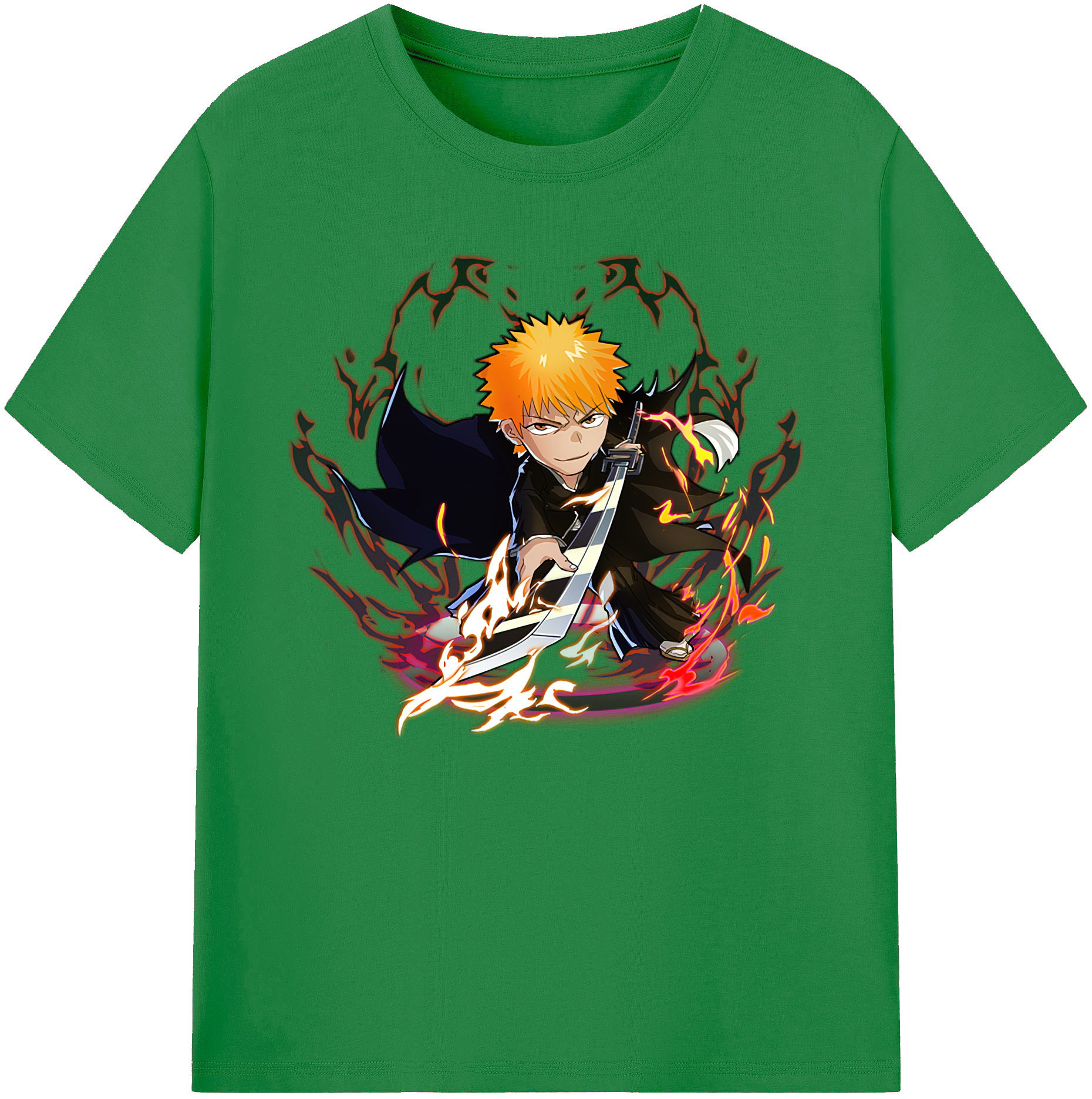 （画像用） ブリーチ 黒崎一護（くろさき いちご）BLEACH Kurosaki Ichigo 綿100％ メンズ半袖Tシャツ｜肌触りやわらか＆通気性